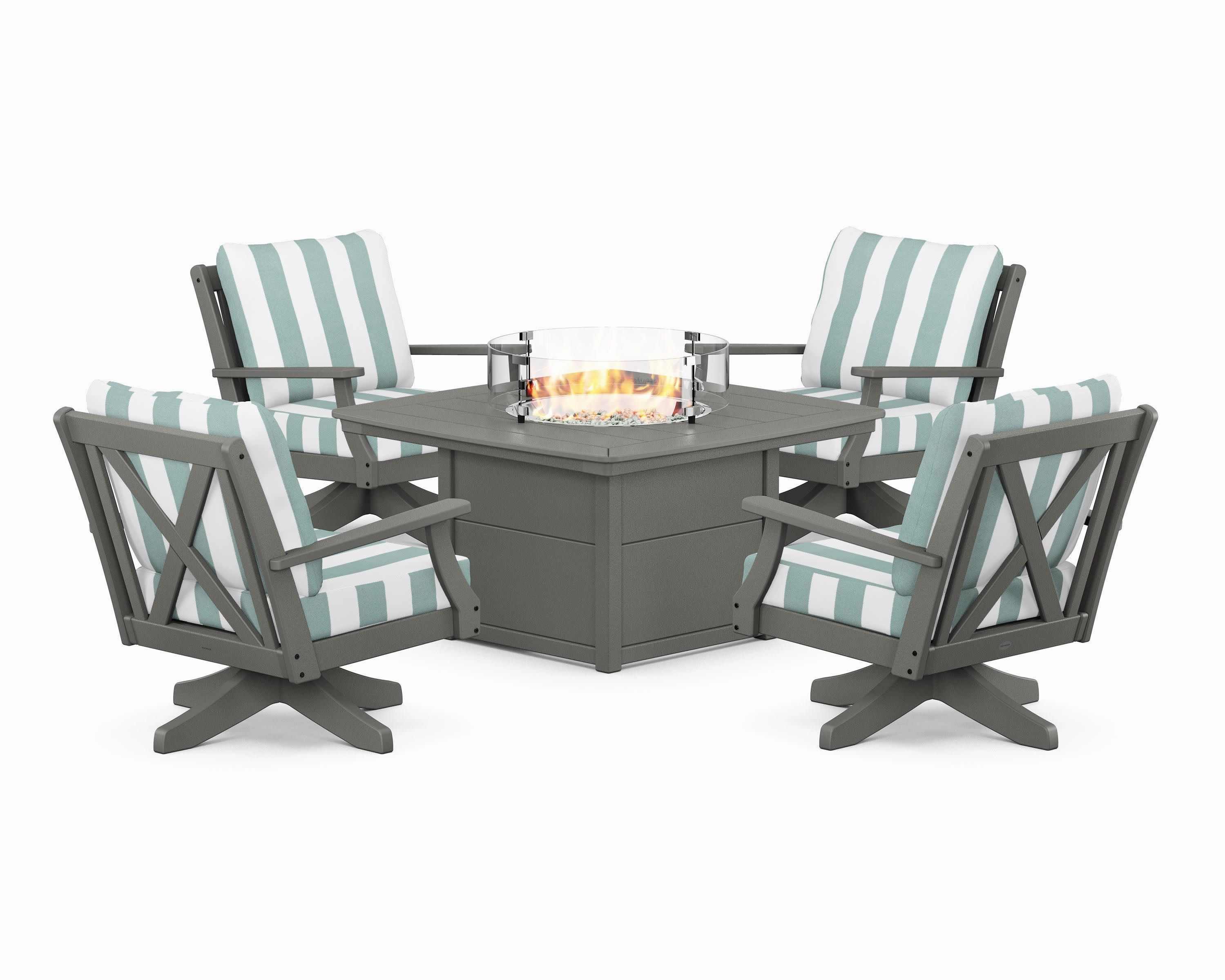 Braxton 5-Piece Deep Seating Swivel Conversation Set with Fire Pit Table