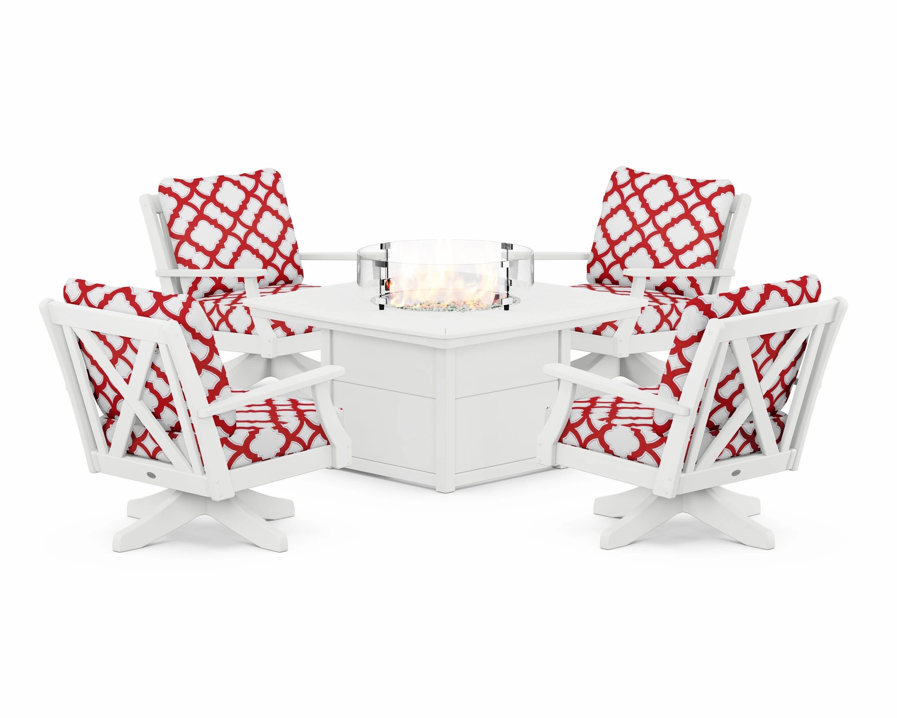 Braxton 5-Piece Deep Seating Swivel Conversation Set with Fire Pit Table