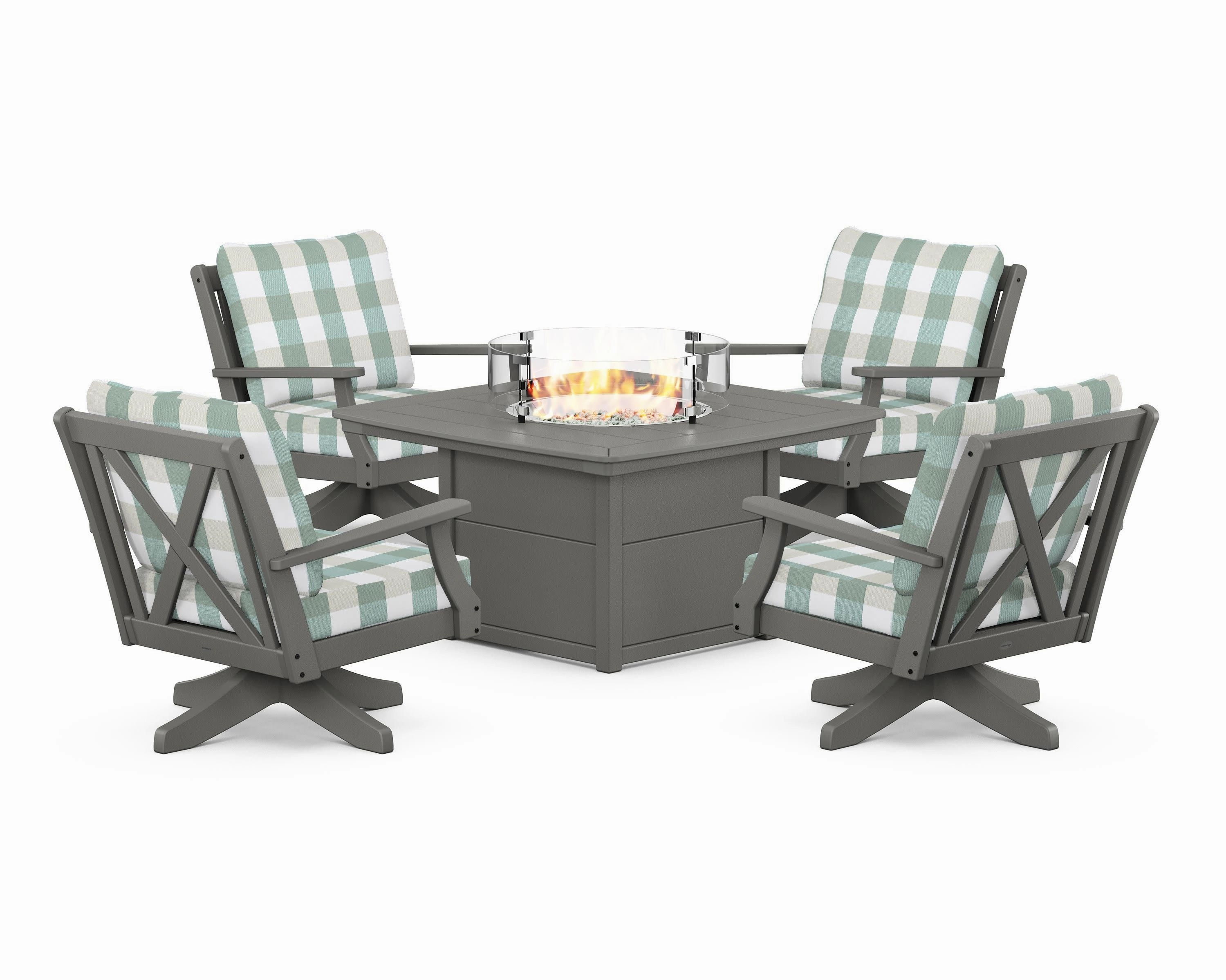 Braxton 5-Piece Deep Seating Swivel Conversation Set with Fire Pit Table