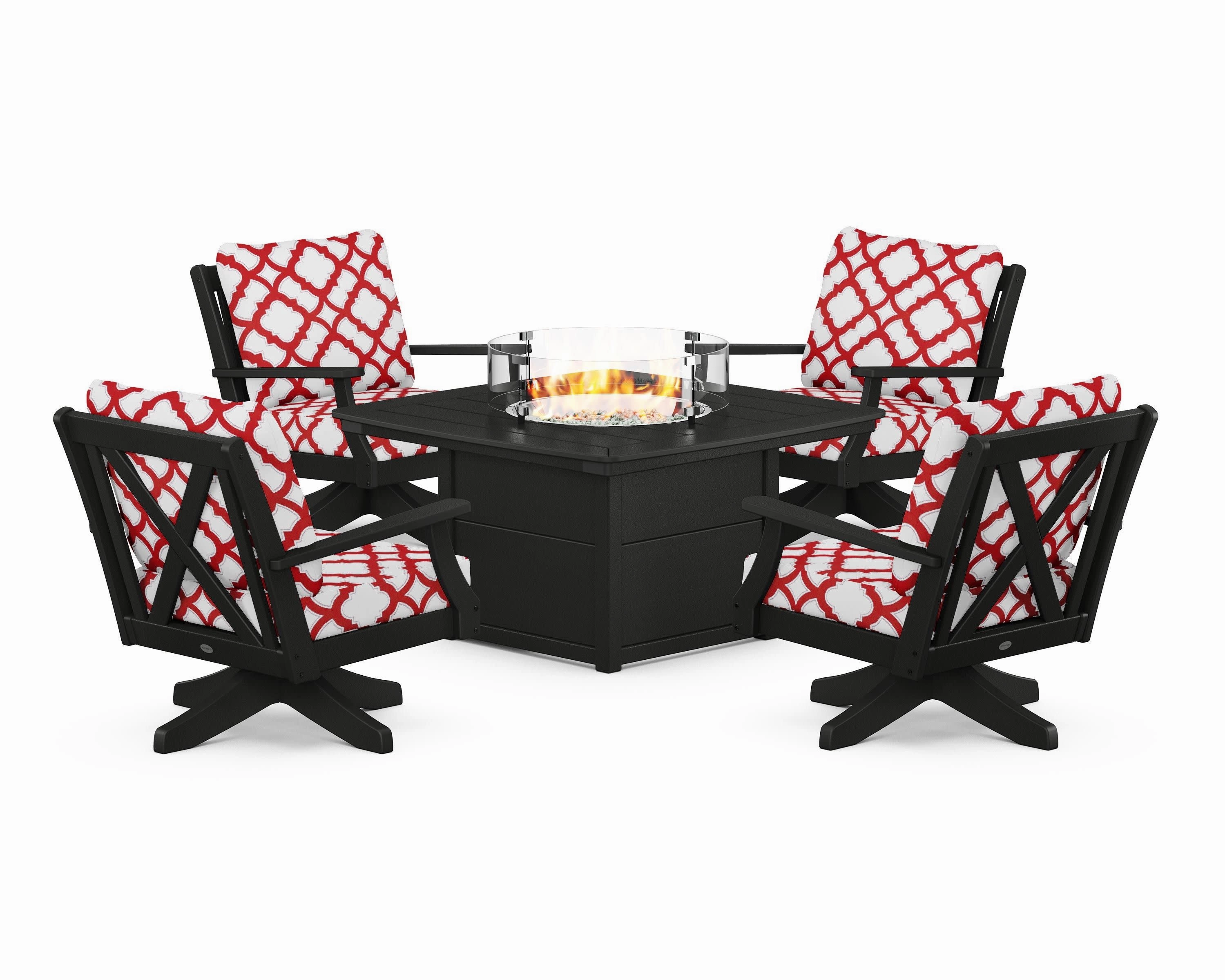 Braxton 5-Piece Deep Seating Swivel Conversation Set with Fire Pit Table