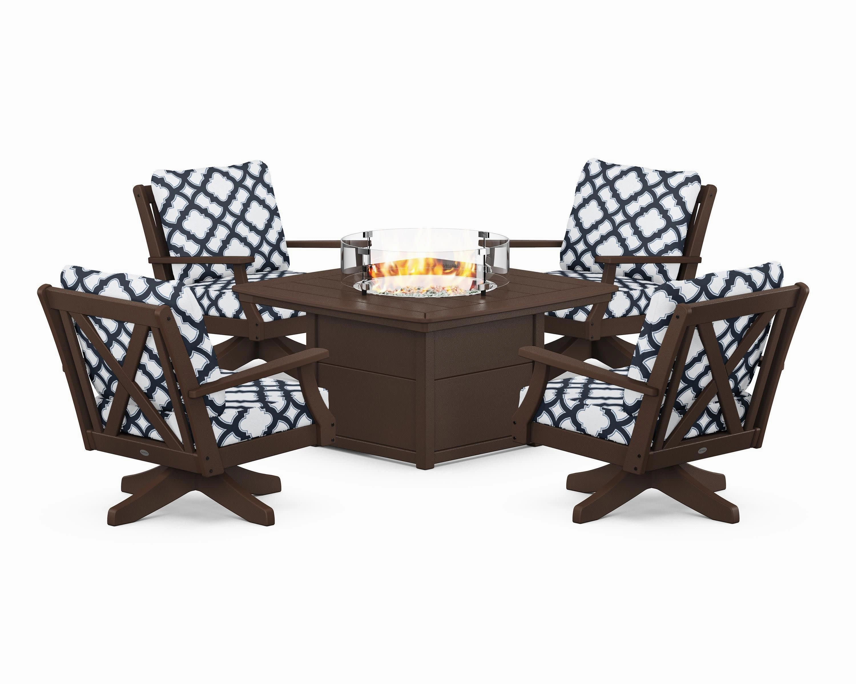 Braxton 5-Piece Deep Seating Swivel Conversation Set with Fire Pit Table