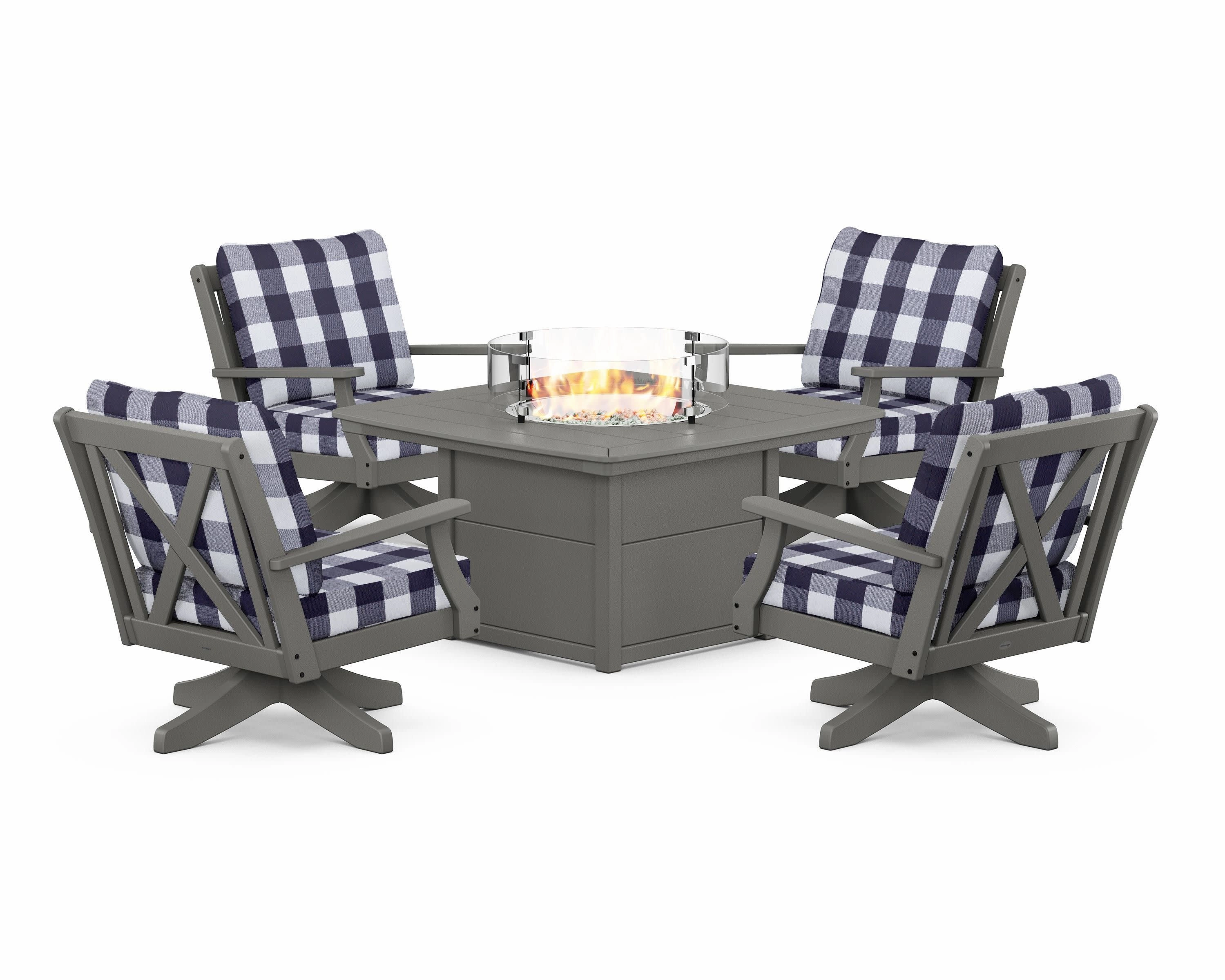 Braxton 5-Piece Deep Seating Swivel Conversation Set with Fire Pit Table