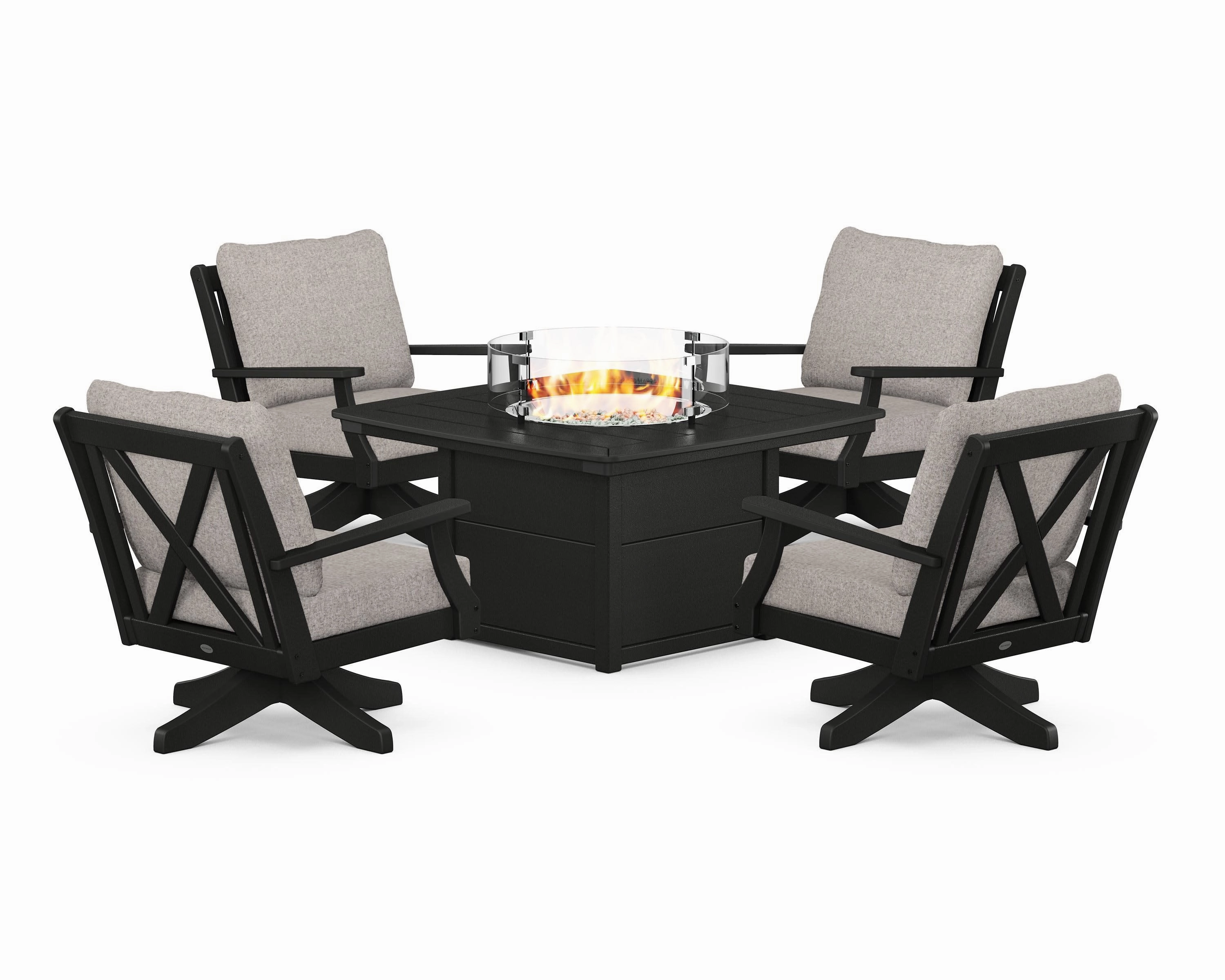 Braxton 5-Piece Deep Seating Swivel Conversation Set with Fire Pit Table