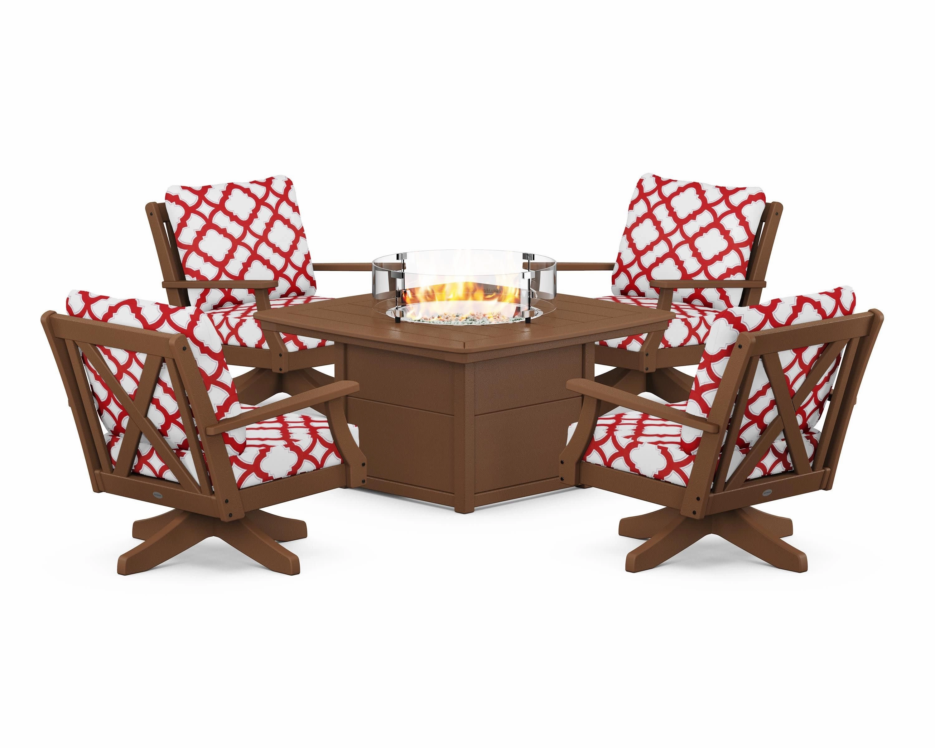 Braxton 5-Piece Deep Seating Swivel Conversation Set with Fire Pit Table