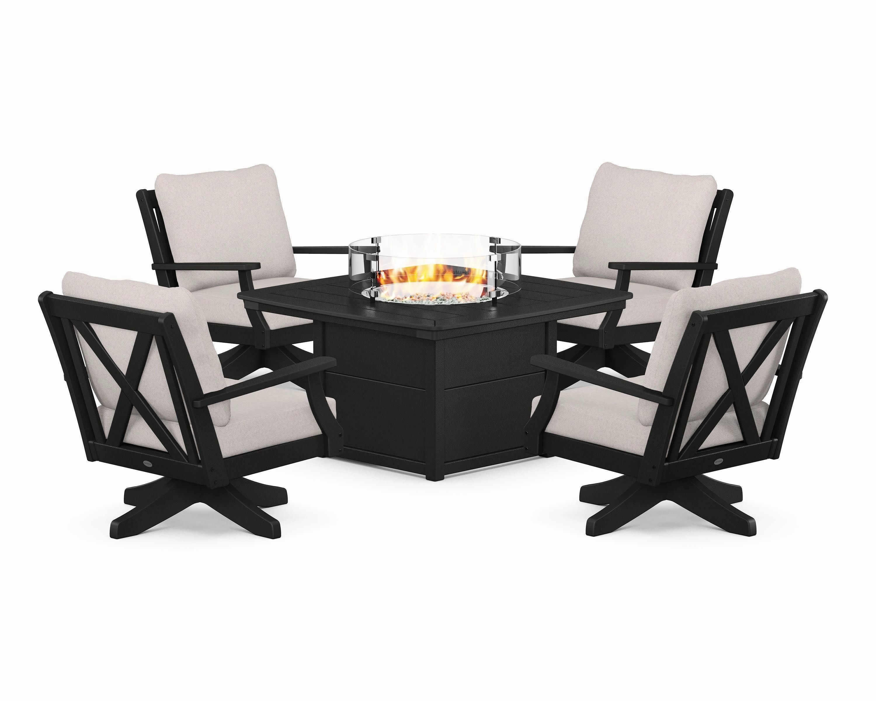Braxton 5-Piece Deep Seating Swivel Conversation Set with Fire Pit Table
