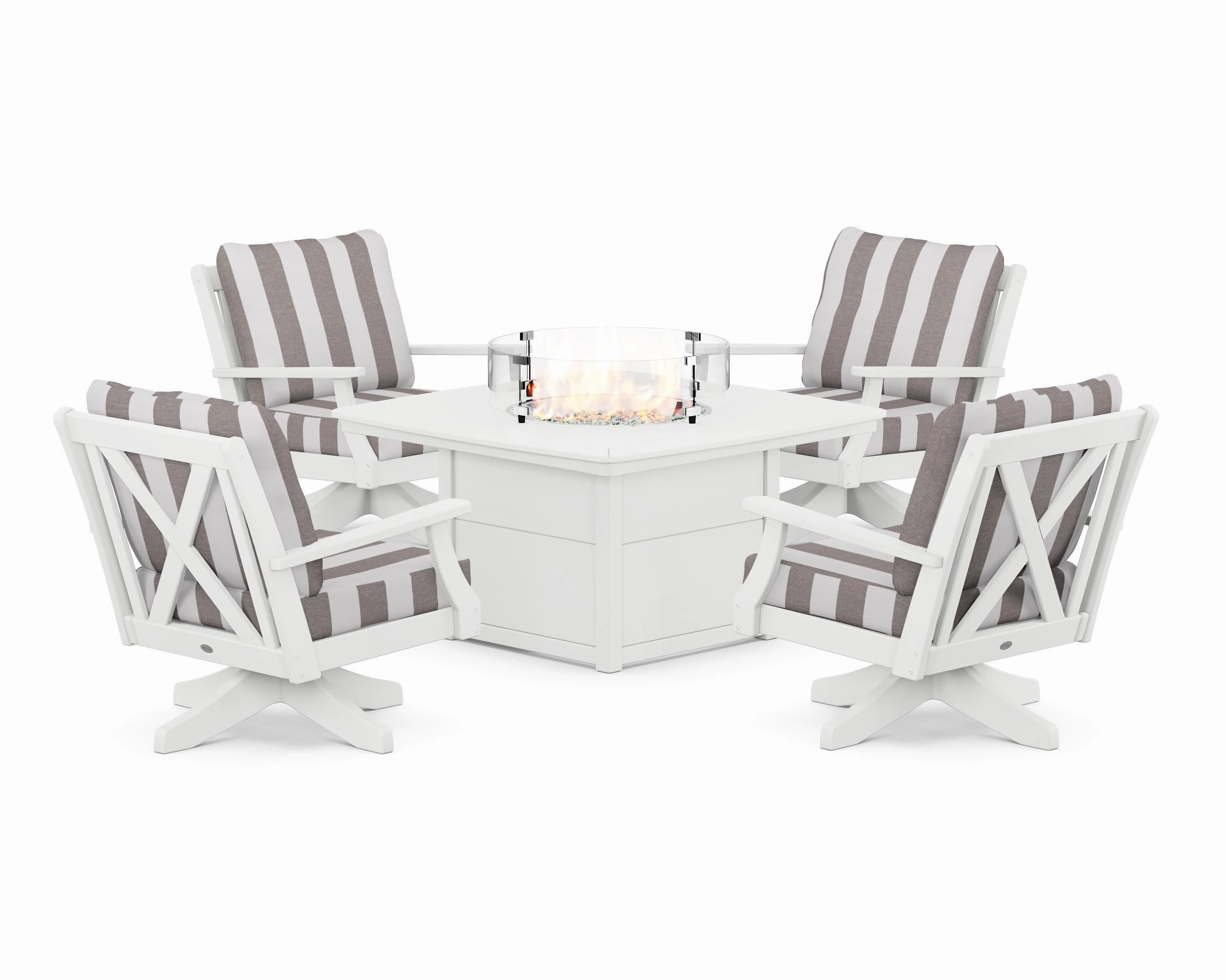 Braxton 5-Piece Deep Seating Swivel Conversation Set with Fire Pit Table
