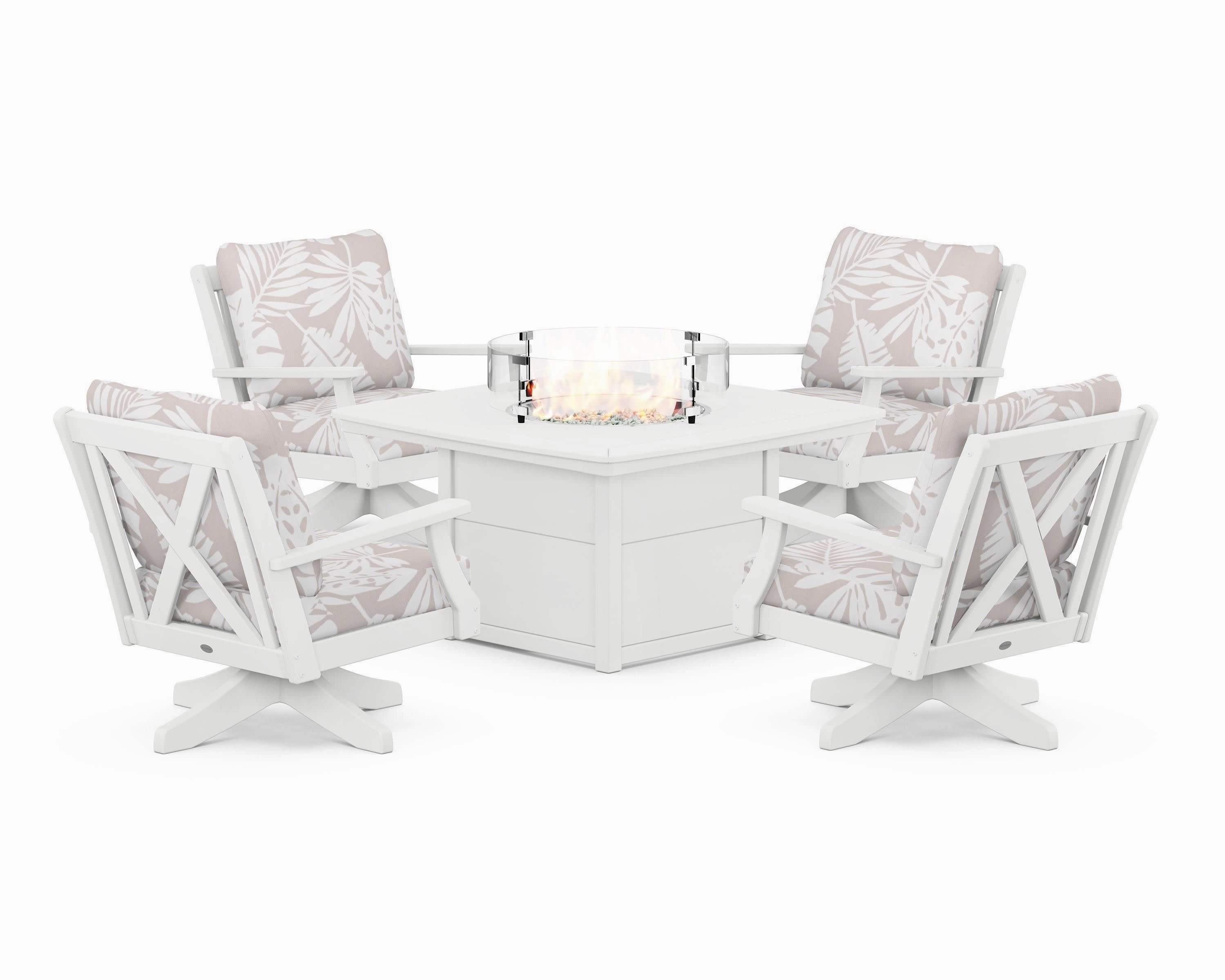 Braxton 5-Piece Deep Seating Swivel Conversation Set with Fire Pit Table