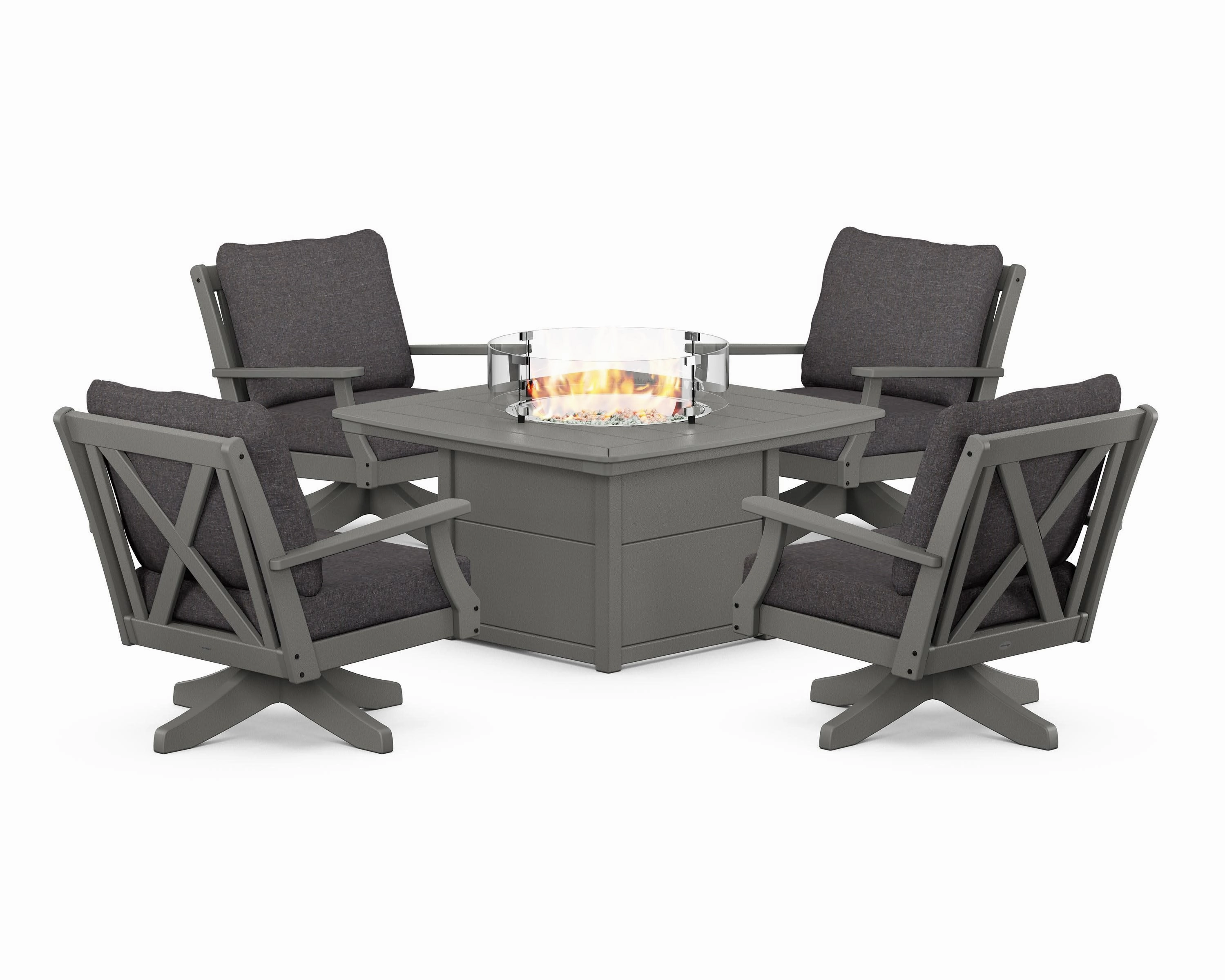 Braxton 5-Piece Deep Seating Swivel Conversation Set with Fire Pit Table