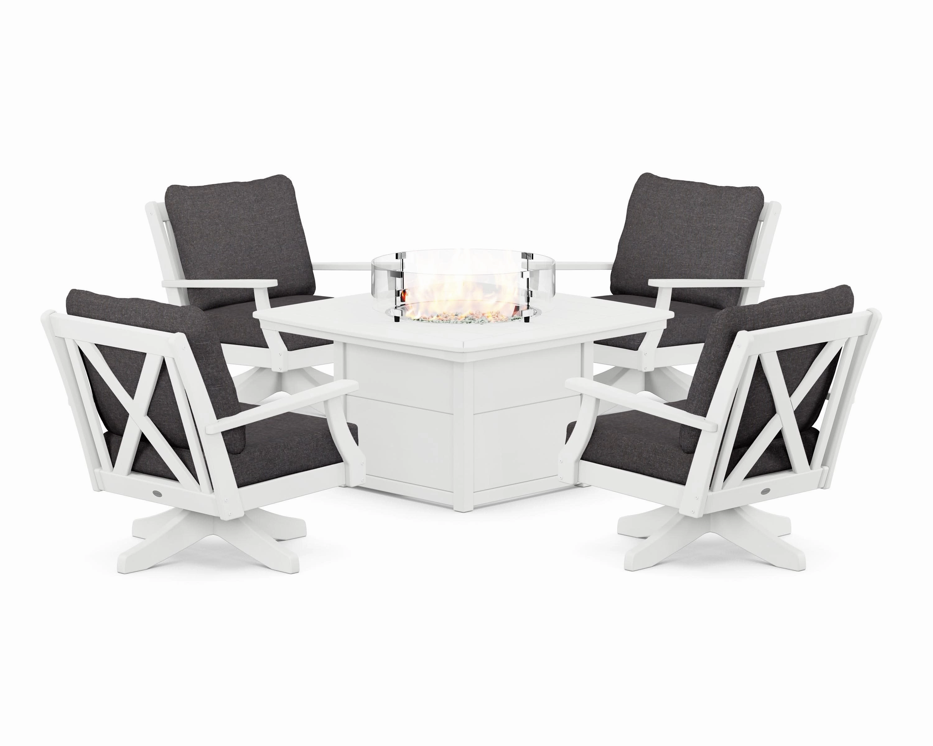 Braxton 5-Piece Deep Seating Swivel Conversation Set with Fire Pit Table