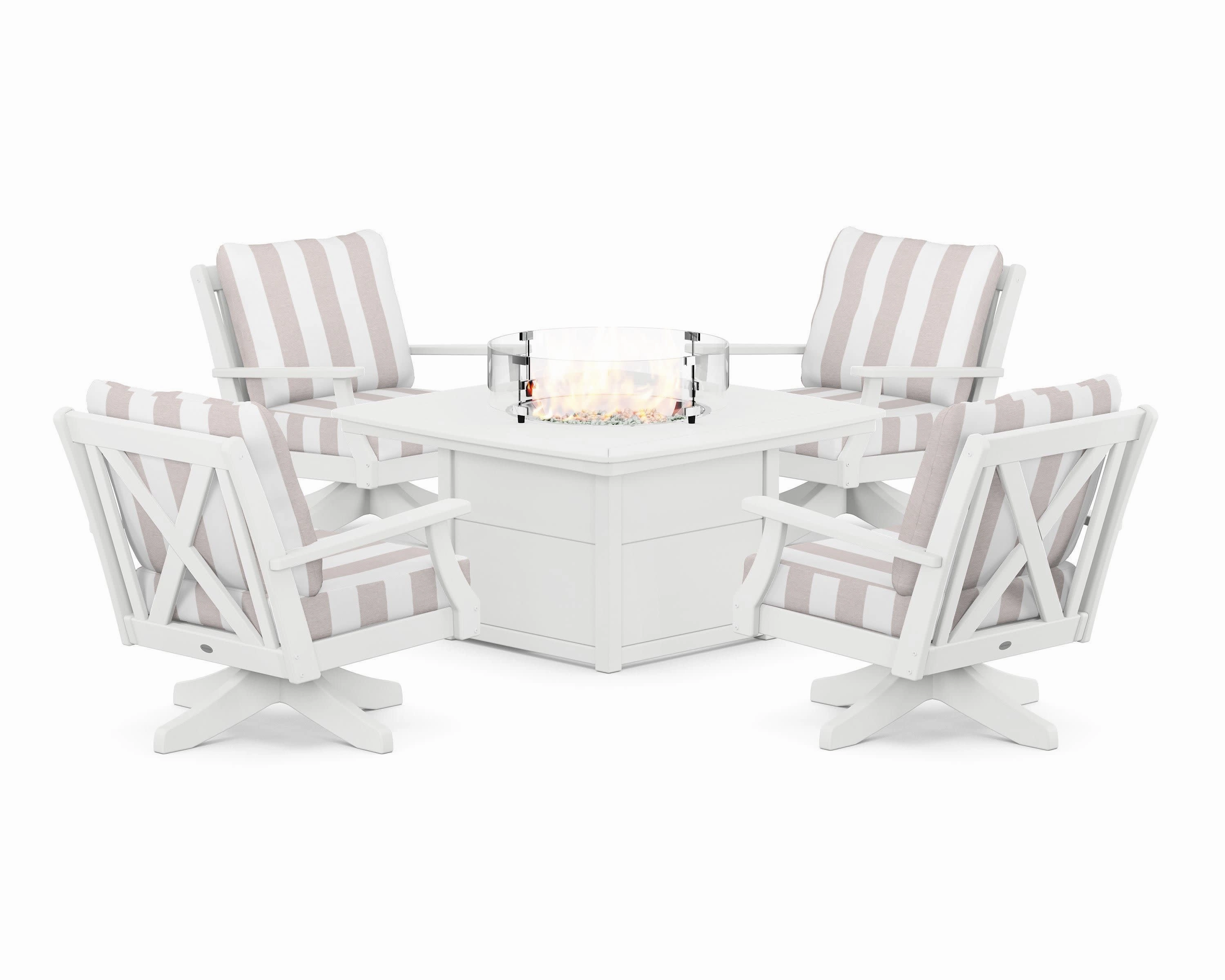 Braxton 5-Piece Deep Seating Swivel Conversation Set with Fire Pit Table