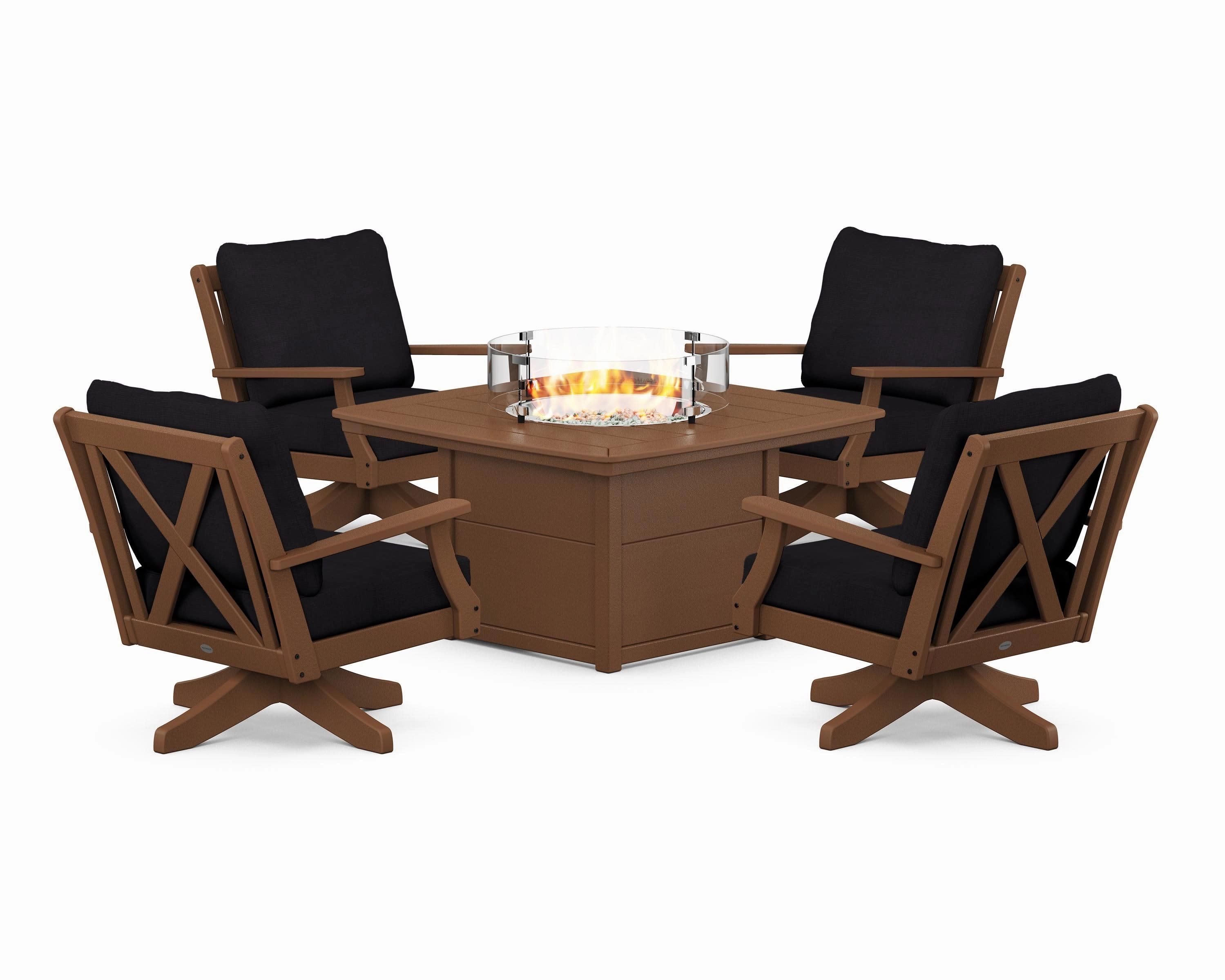 Braxton 5-Piece Deep Seating Swivel Conversation Set with Fire Pit Table