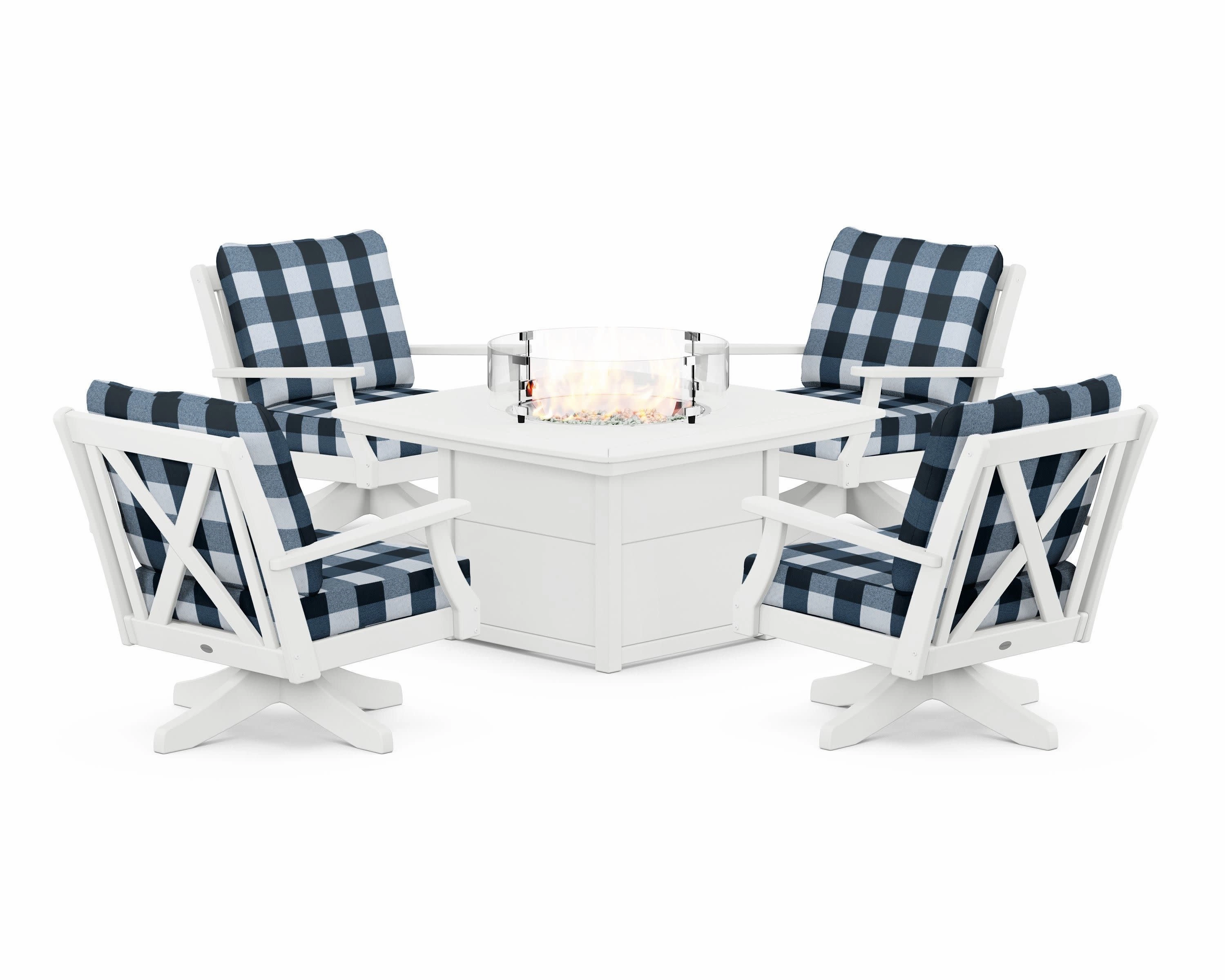 Braxton 5-Piece Deep Seating Swivel Conversation Set with Fire Pit Table