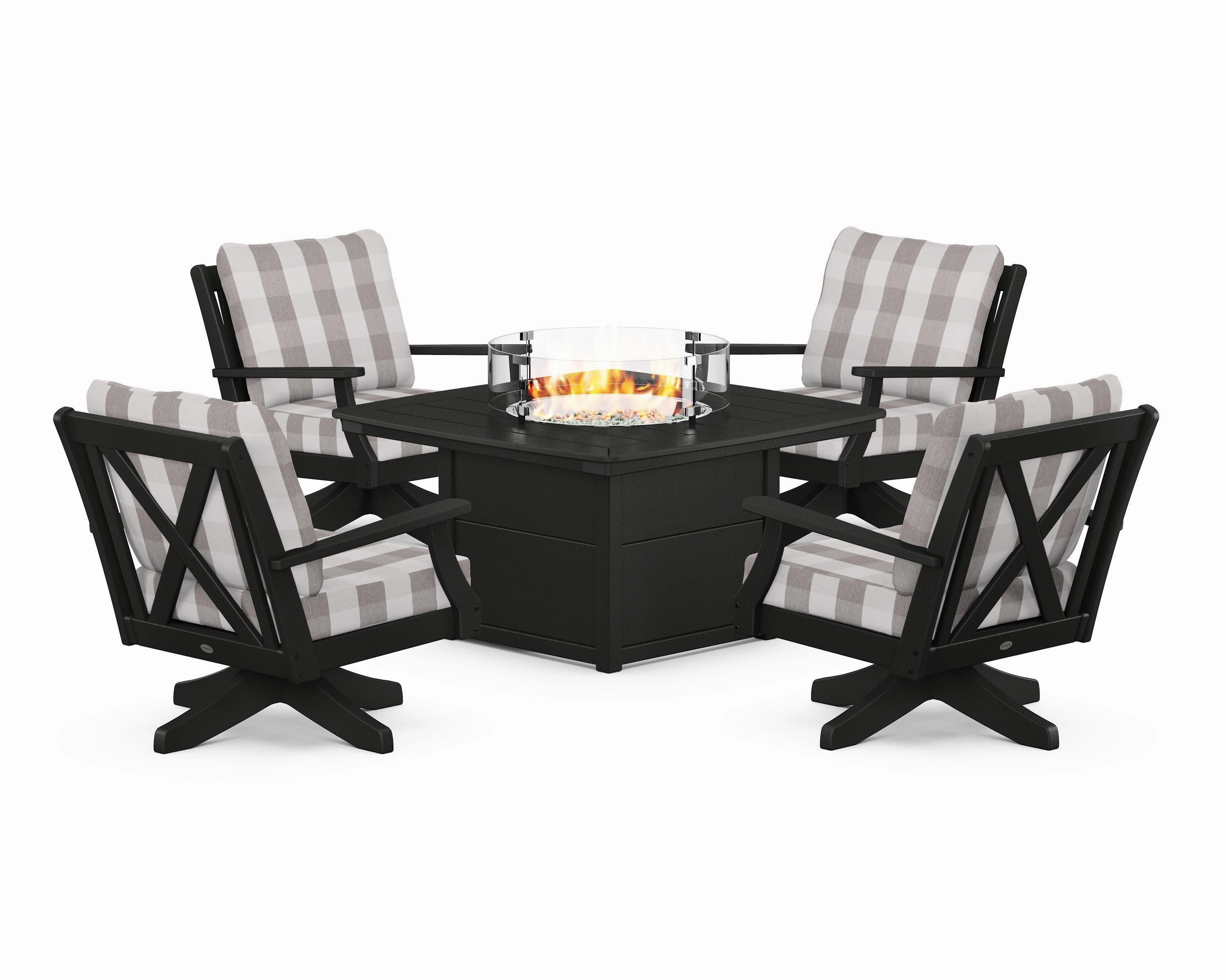 Braxton 5-Piece Deep Seating Swivel Conversation Set with Fire Pit Table
