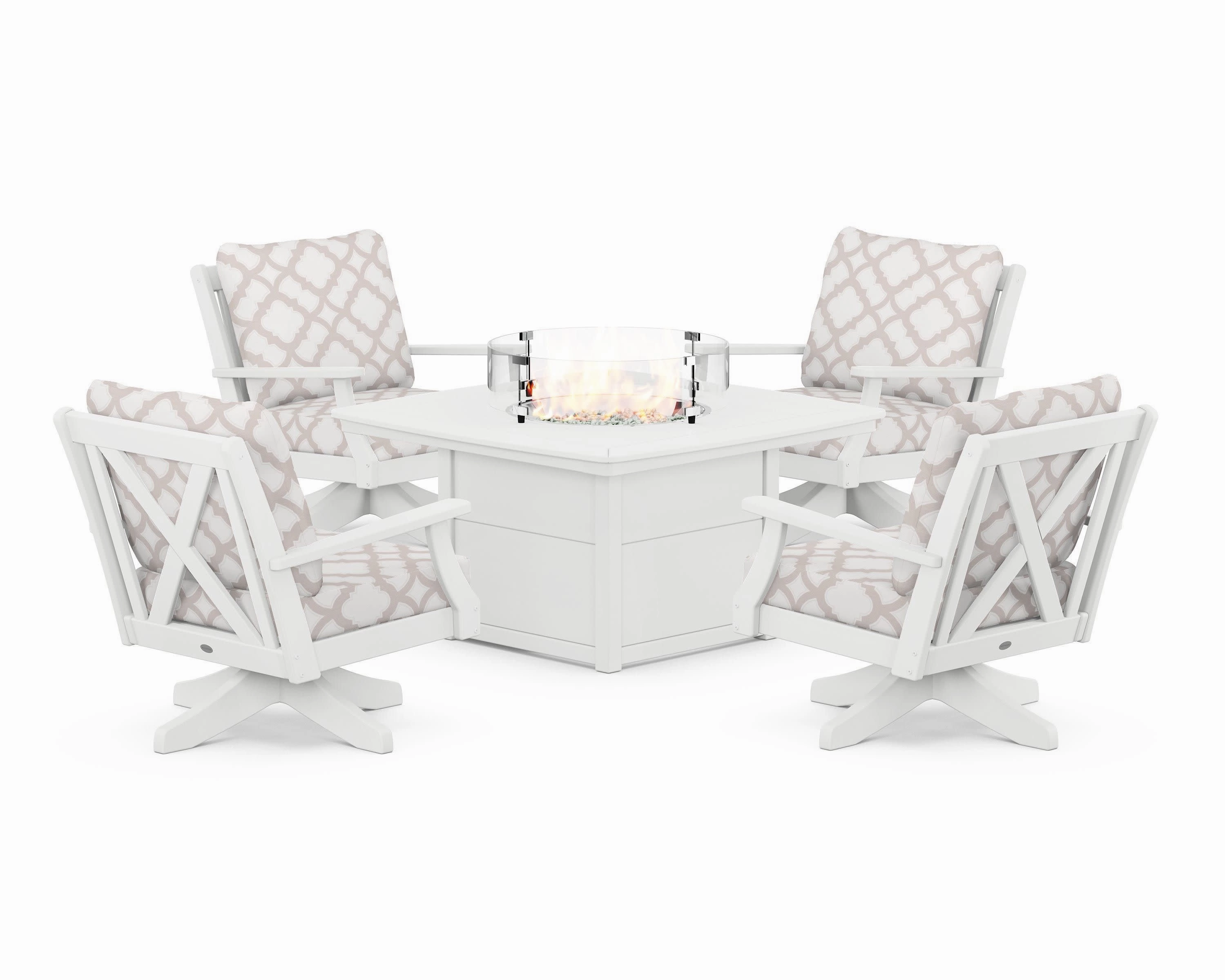 Braxton 5-Piece Deep Seating Swivel Conversation Set with Fire Pit Table