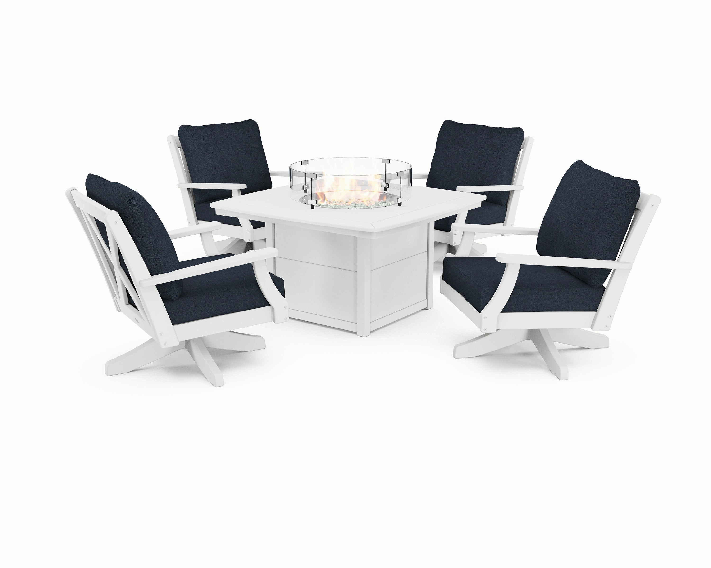 Braxton 5-Piece Deep Seating Swivel Conversation Set with Fire Pit Table