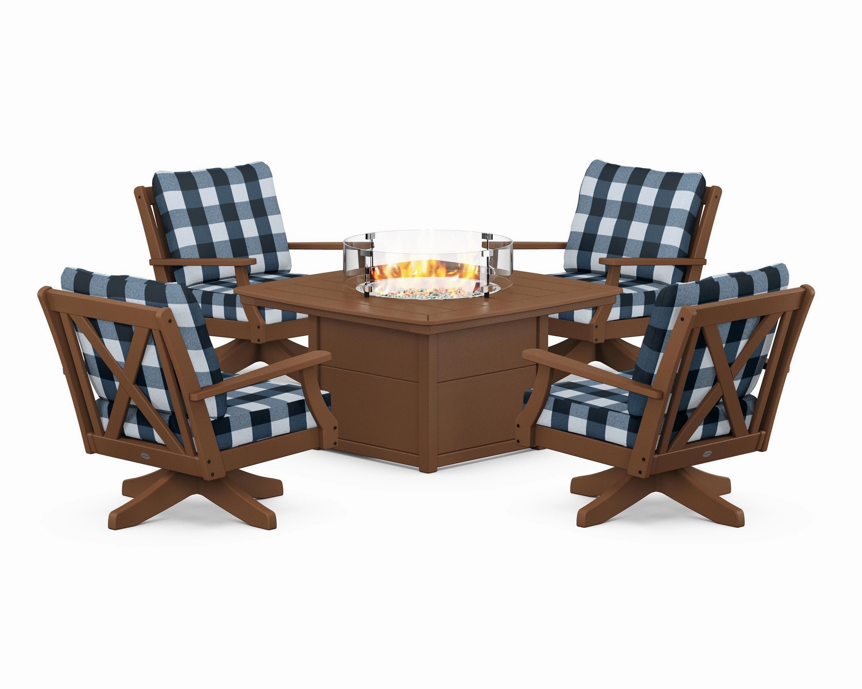 Braxton 5-Piece Deep Seating Swivel Conversation Set with Fire Pit Table