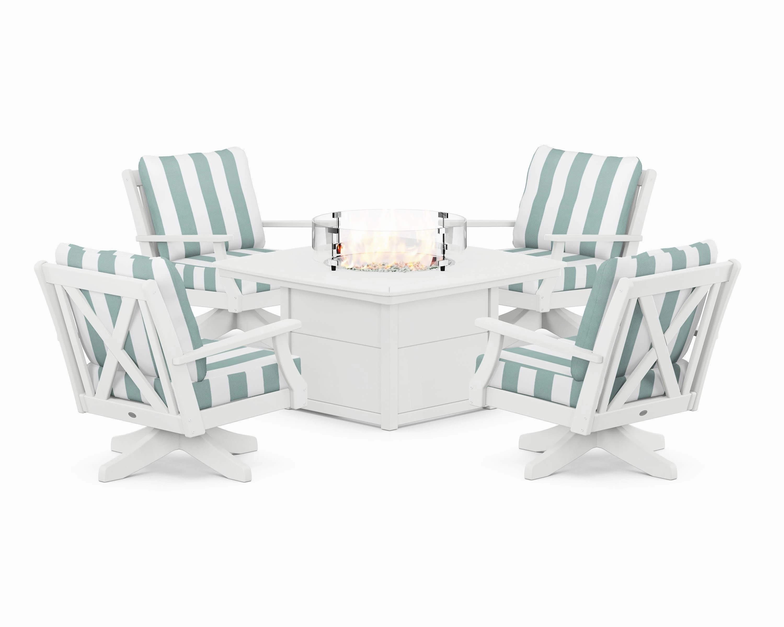 Braxton 5-Piece Deep Seating Swivel Conversation Set with Fire Pit Table