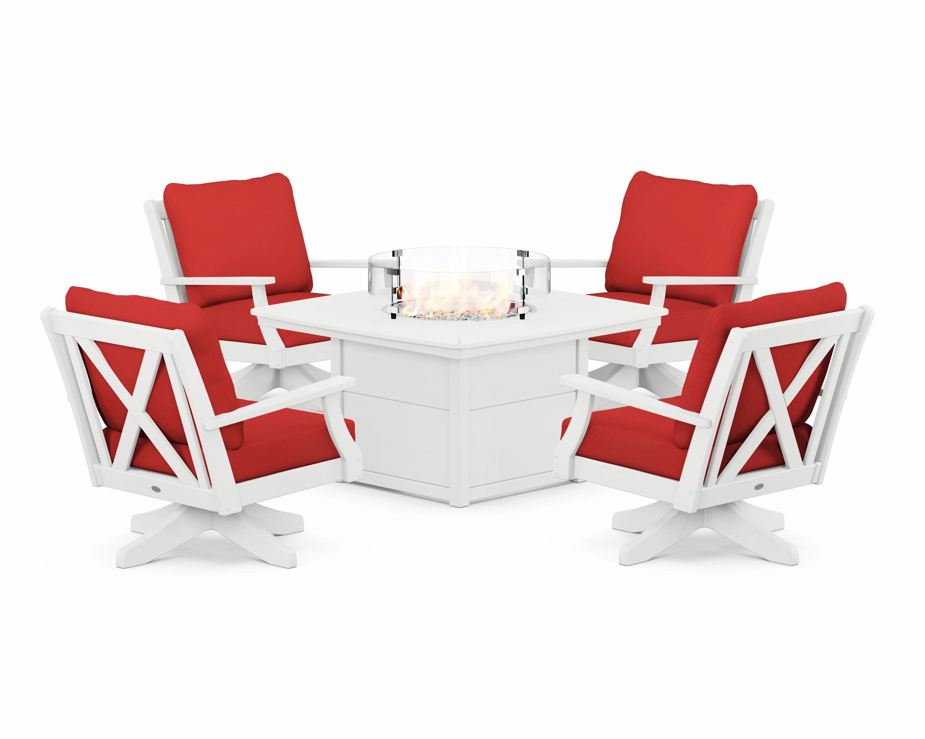 Braxton 5-Piece Deep Seating Swivel Conversation Set with Fire Pit Table