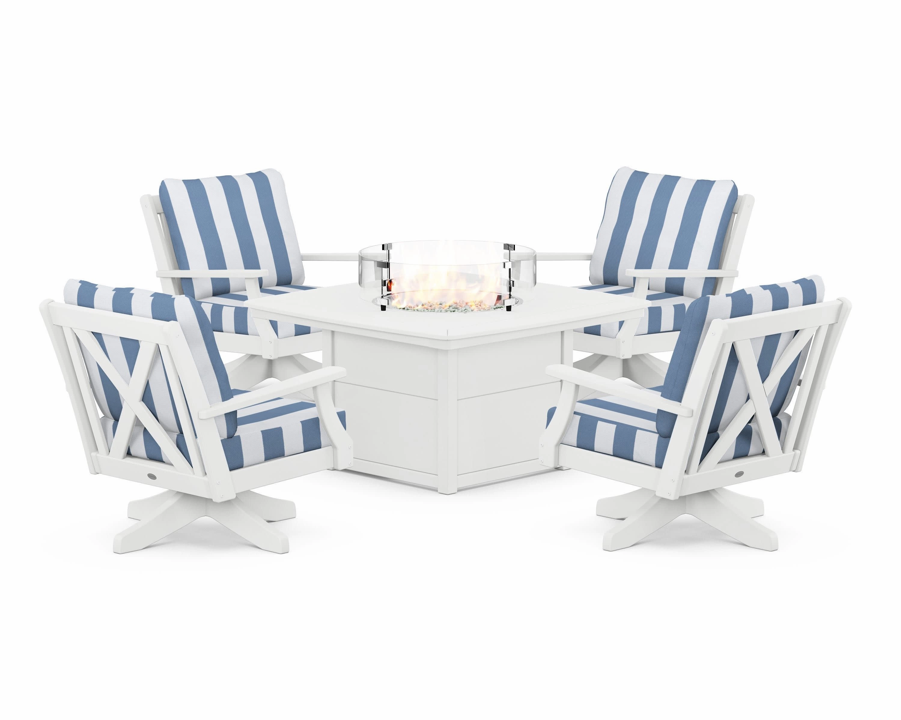Braxton 5-Piece Deep Seating Swivel Conversation Set with Fire Pit Table