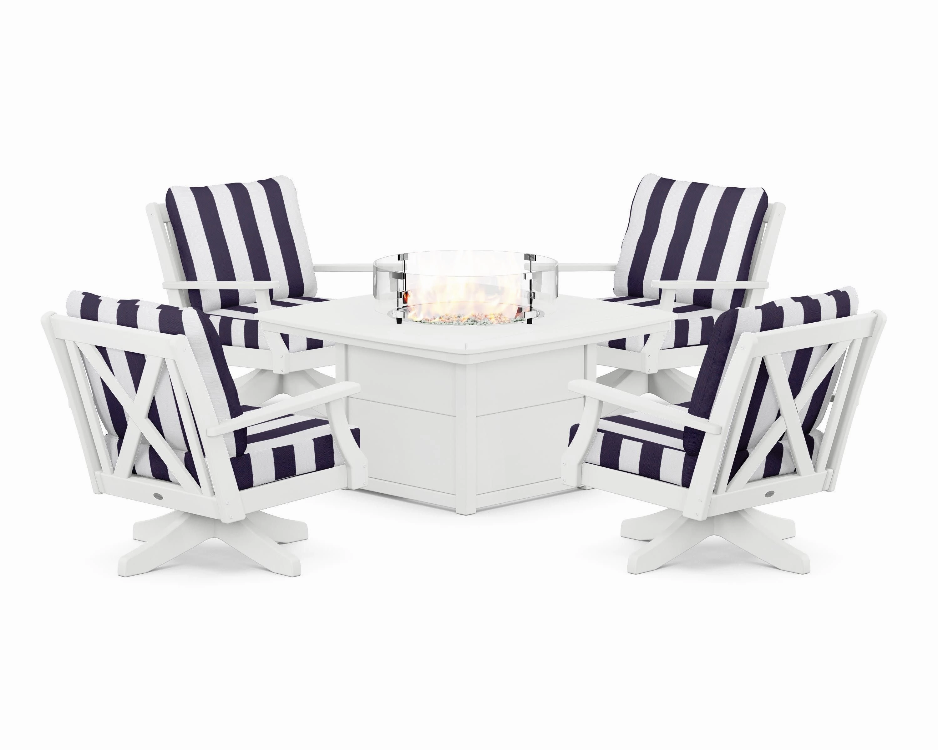 Braxton 5-Piece Deep Seating Swivel Conversation Set with Fire Pit Table