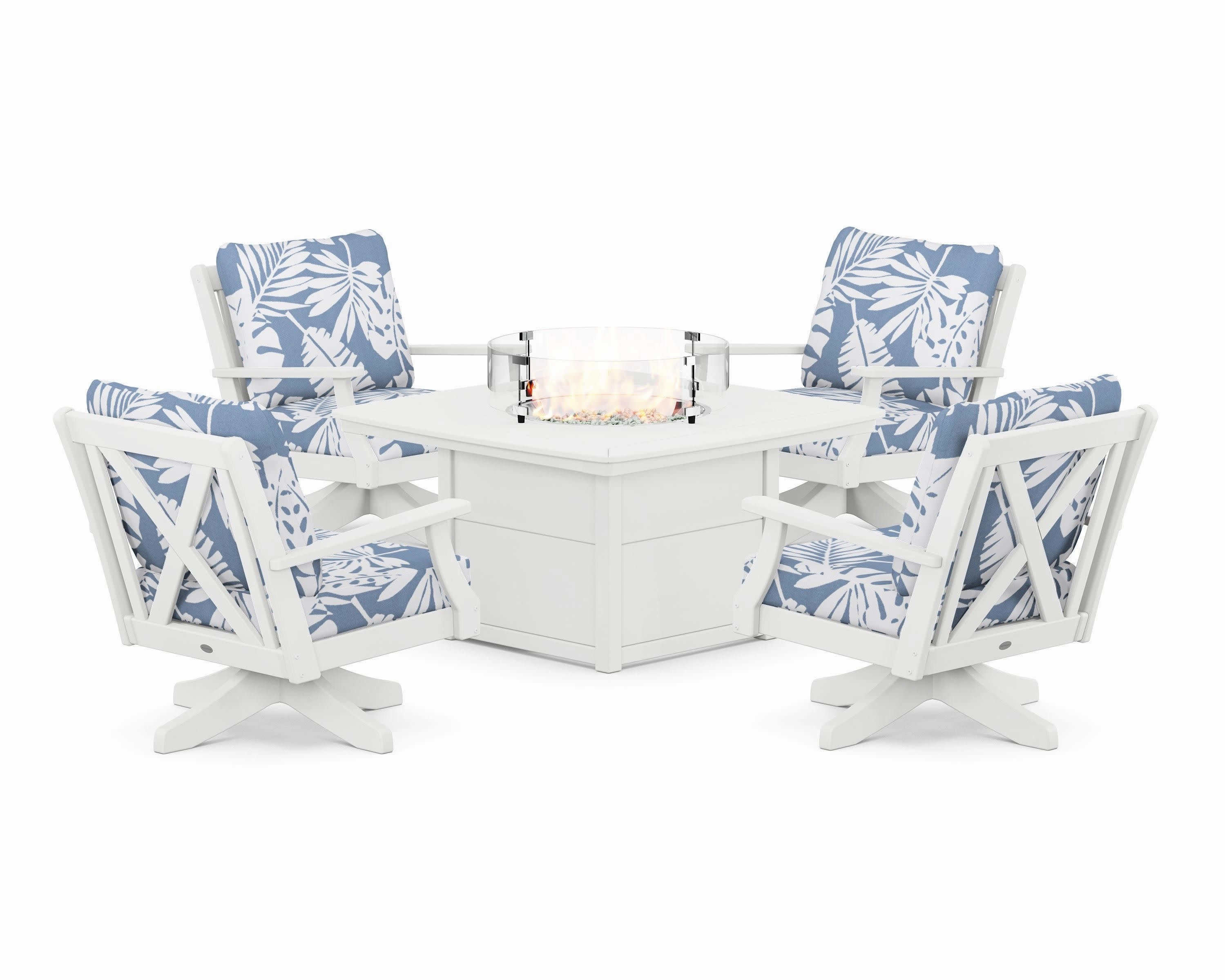 Braxton 5-Piece Deep Seating Swivel Conversation Set with Fire Pit Table
