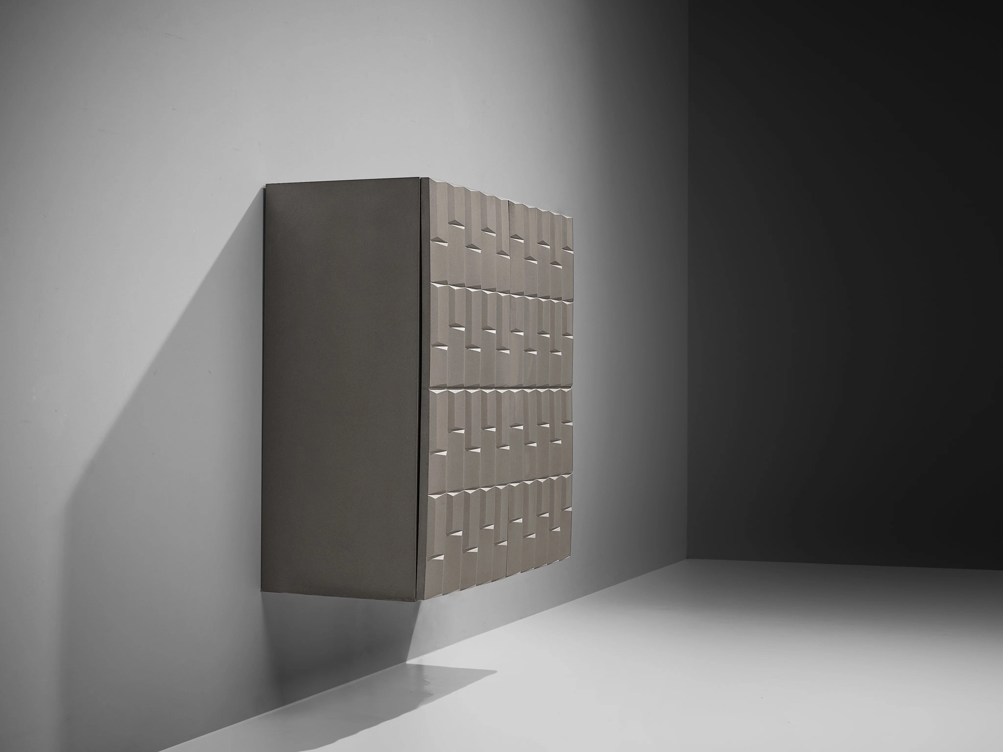 Brutalist Wall-Mounted Cabinet with Graphical Surface