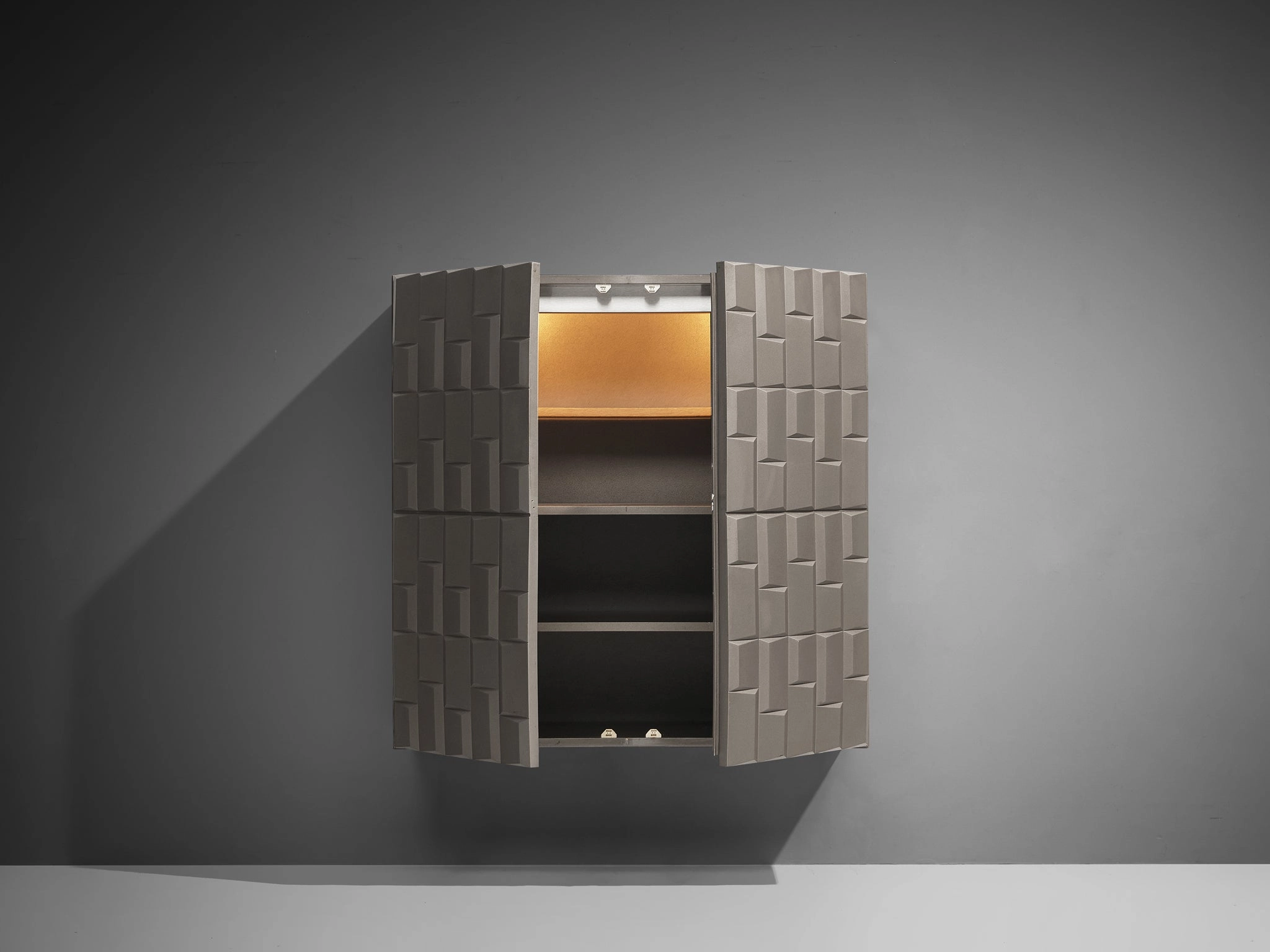 Brutalist Wall-Mounted Cabinet with Graphical Surface