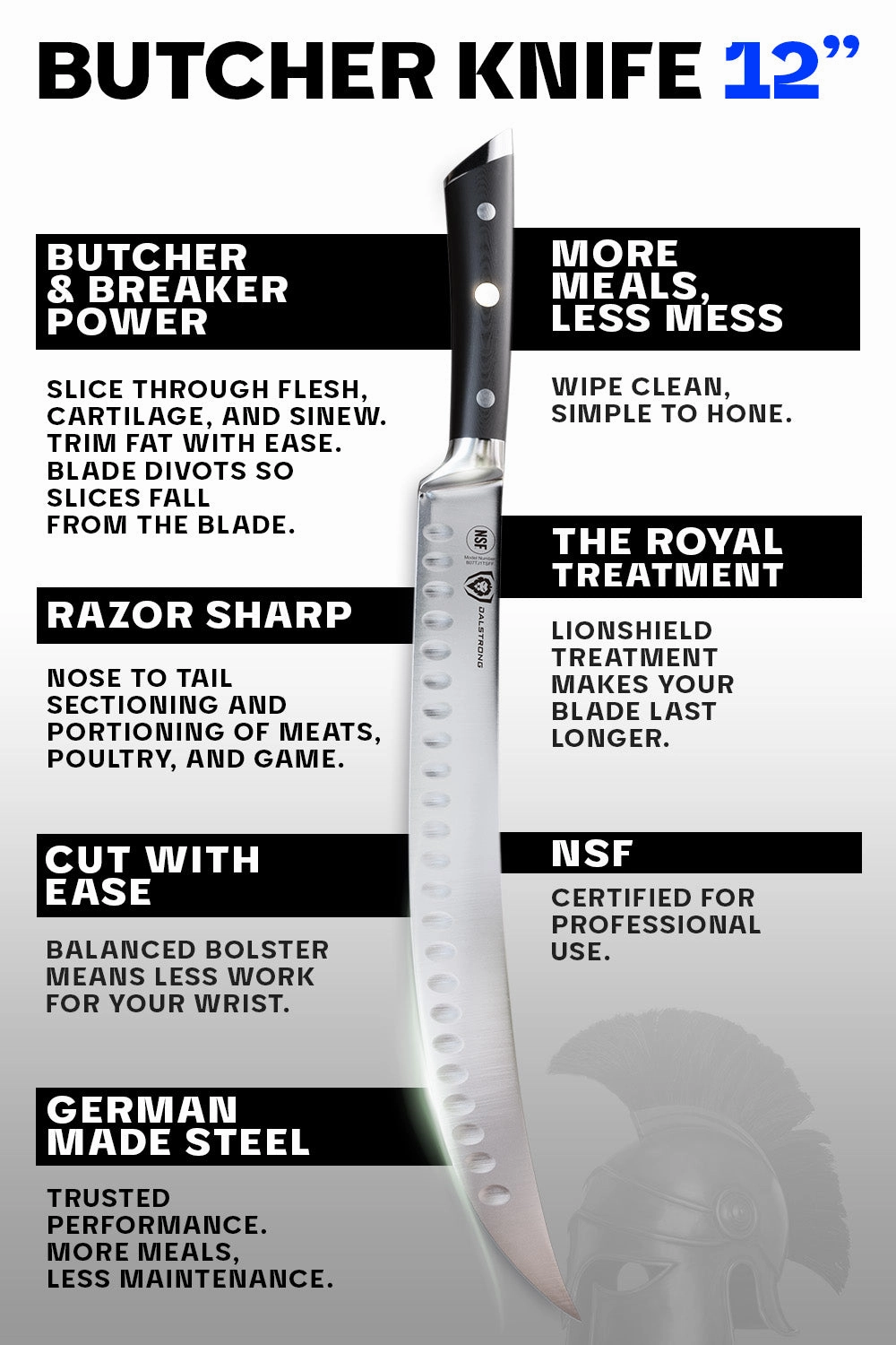 Butcher's Breaking Cimiter Knife 12" | Gladiator Series | NSF Certified | Dalstrong 