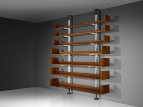 Carlo Scarpa for Bernini '795' Library in Metal and Walnut storage cabinet,organizer,furniture storage