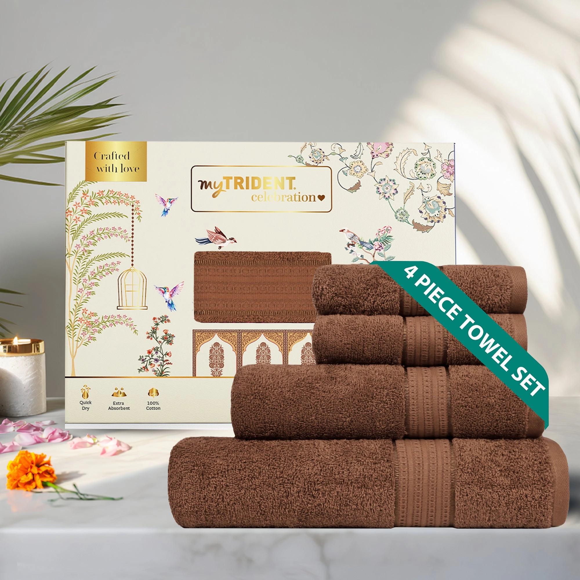 Celebration Caf Noir 4Pc Set Towel Gift Set, 450 Gsm, 100% Cotton, Solid