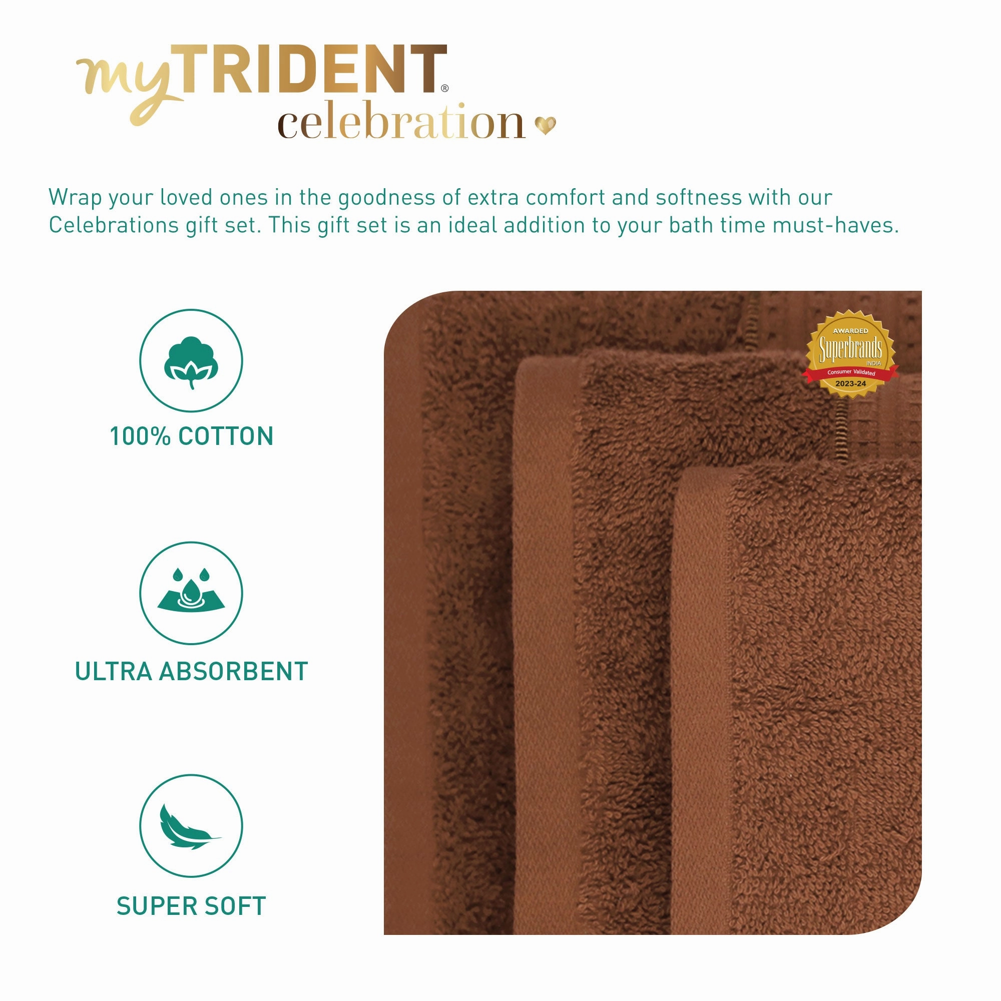 Celebration Caf Noir 4Pc Set Towel Gift Set, 450 Gsm, 100% Cotton, Solid