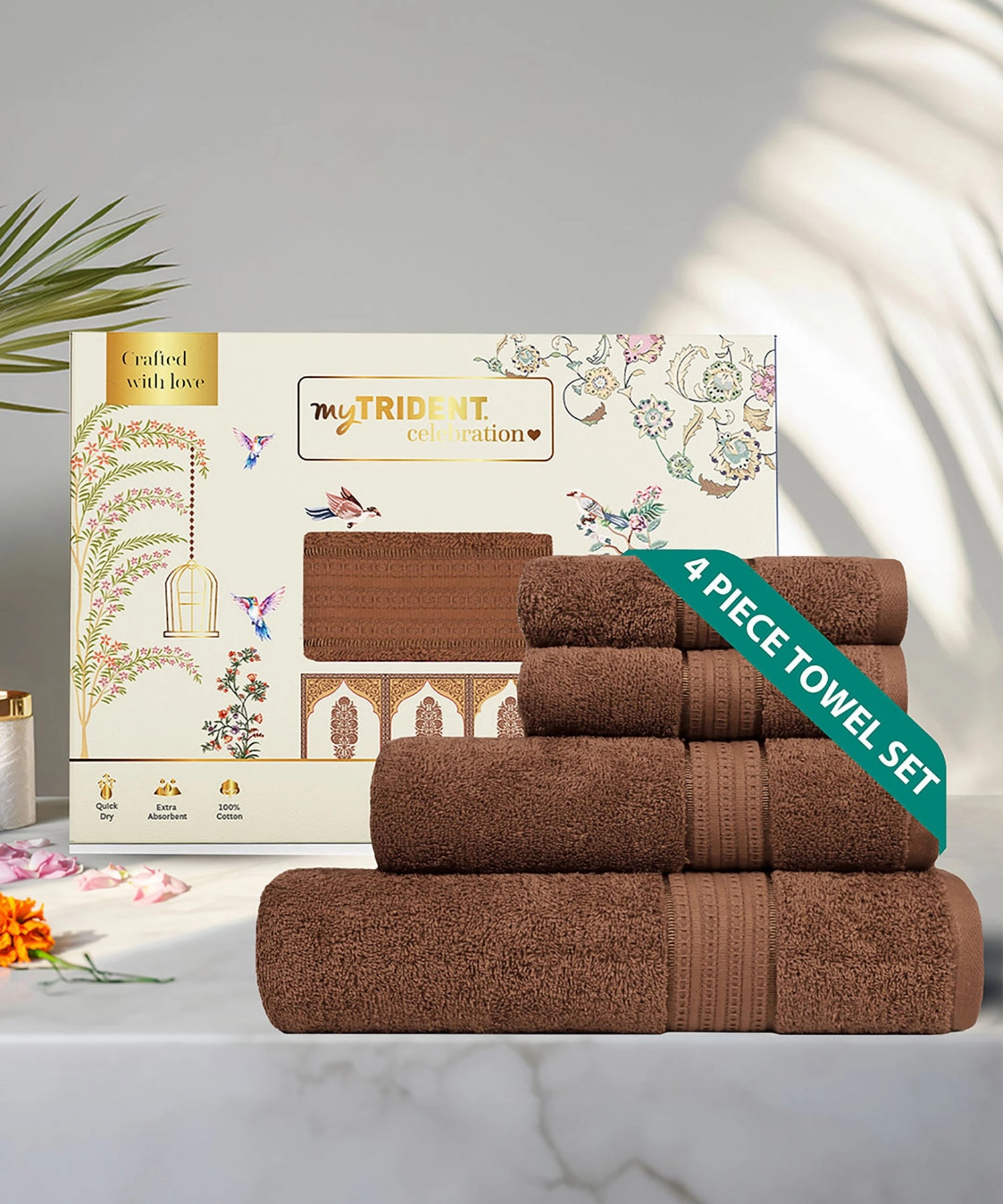 Celebration Caf Noir 4Pc Set Towel Gift Set, 450 Gsm, 100% Cotton, Solid