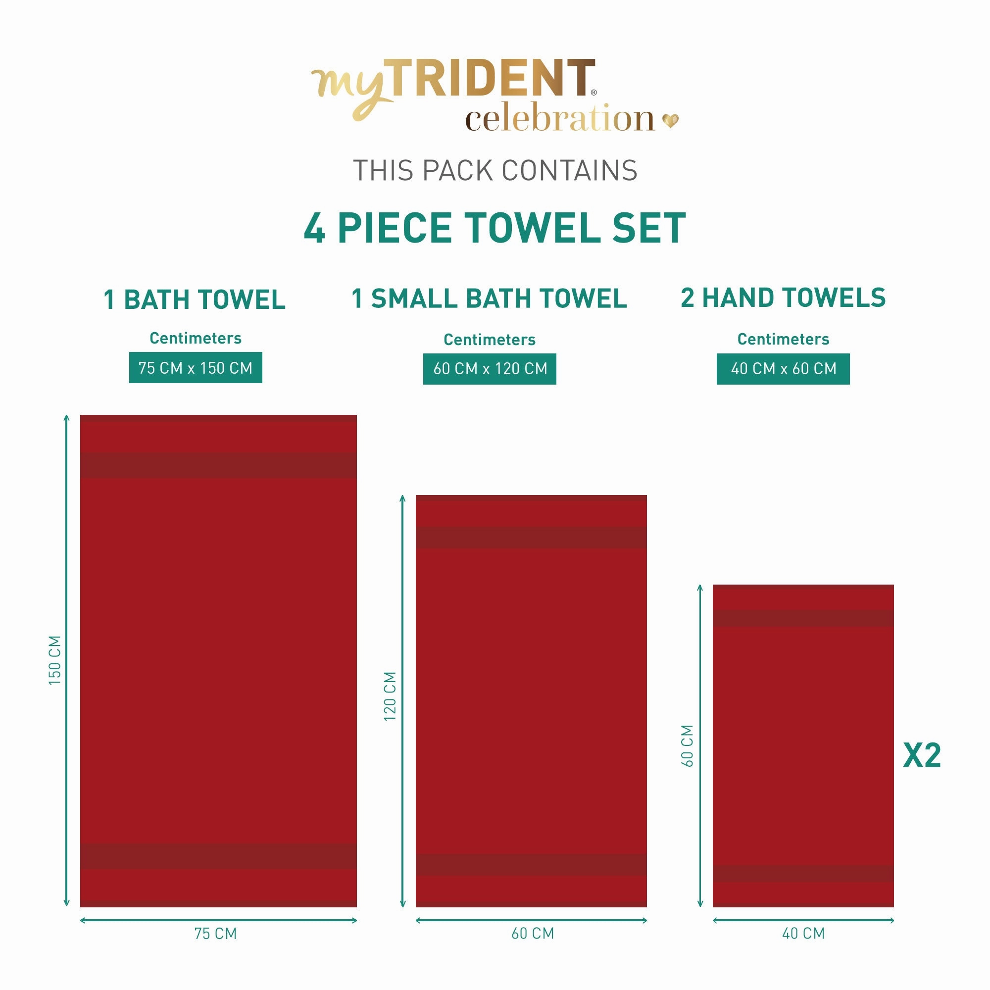 Celebration Lovely Red 4Pc Set Towel Gift Set, 450 Gsm, 100% Cotton, Solid