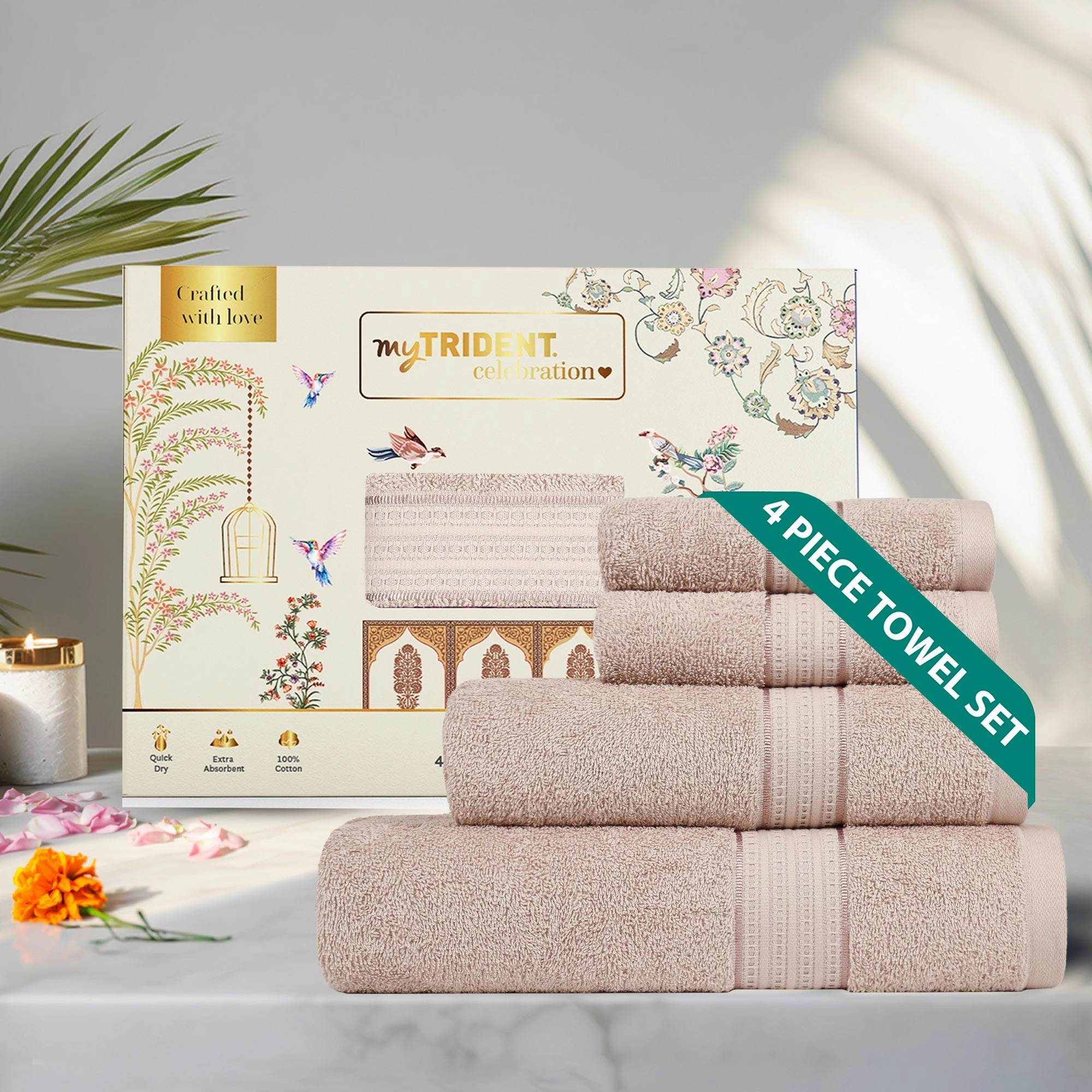 Celebration Nature Luxe 4Pc Set Towel Gift Set, 450 Gsm, 100% Cotton, Solid