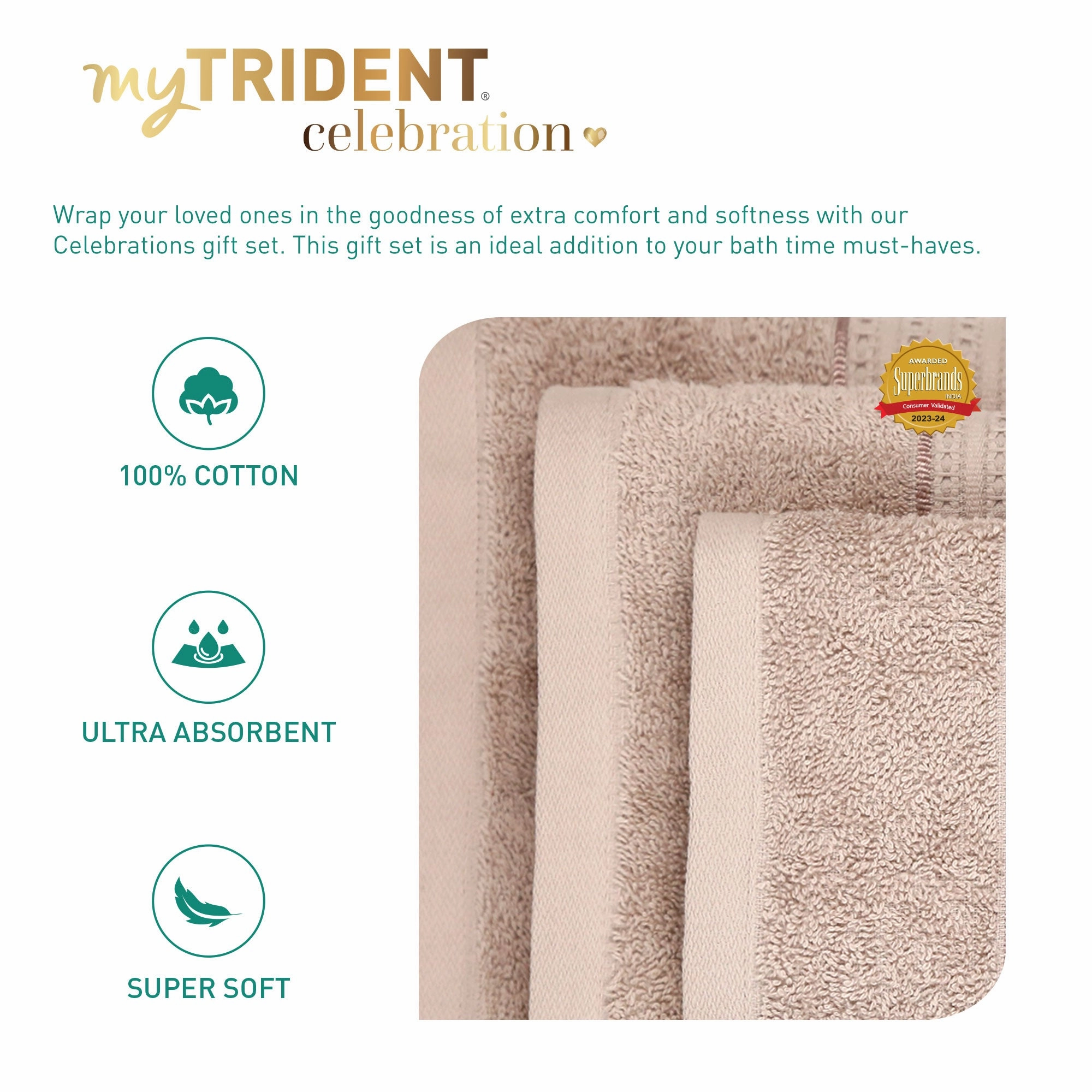 Celebration Nature Luxe 4Pc Set Towel Gift Set, 450 Gsm, 100% Cotton, Solid