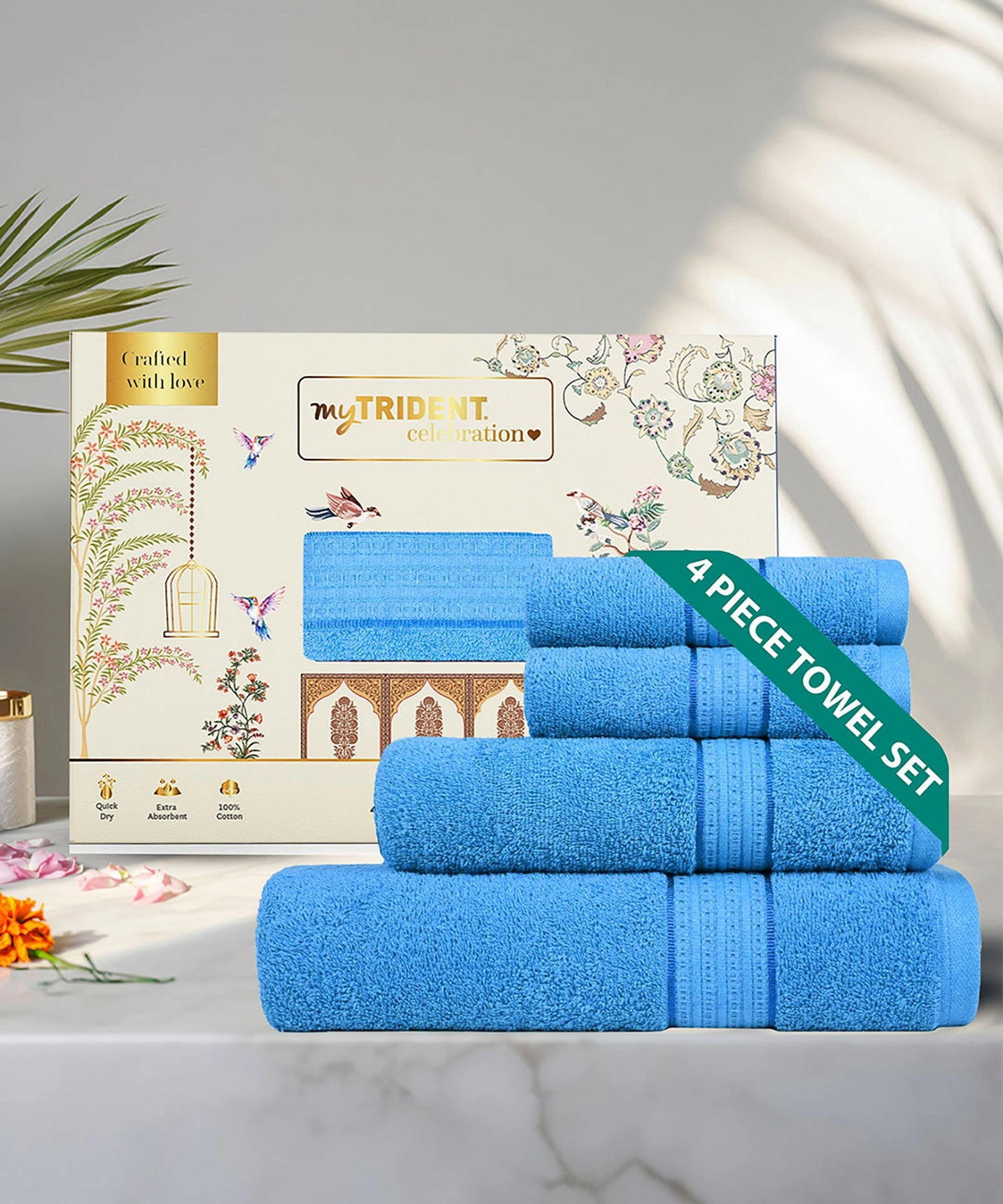 Celebration Perfect Blue 4Pc Set Towel Gift Set, 450 Gsm, 100% Cotton, Solid