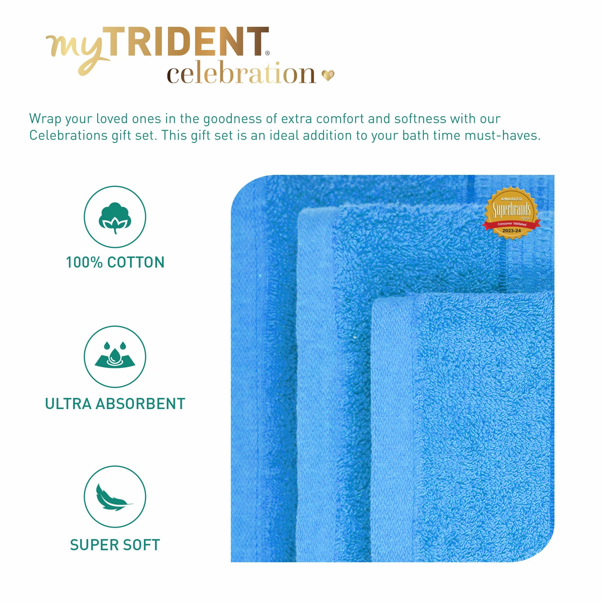 Celebration Perfect Blue 4Pc Set Towel Gift Set, 450 Gsm, 100% Cotton, Solid