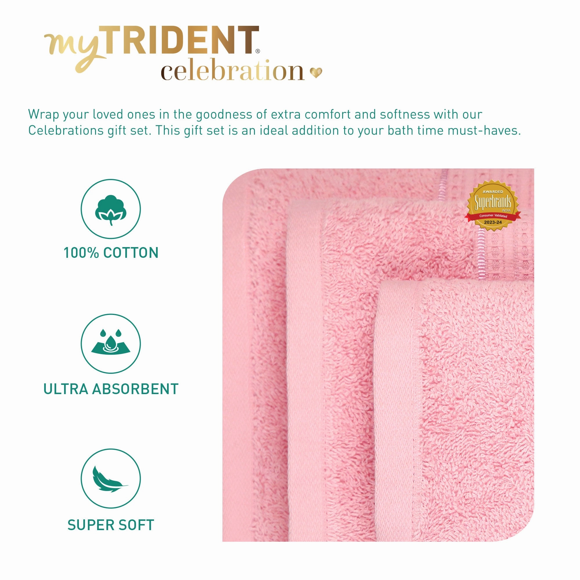 Celebration Powder Pink 4Pc Set Towel Gift Set, 450 Gsm, 100% Cotton, Solid