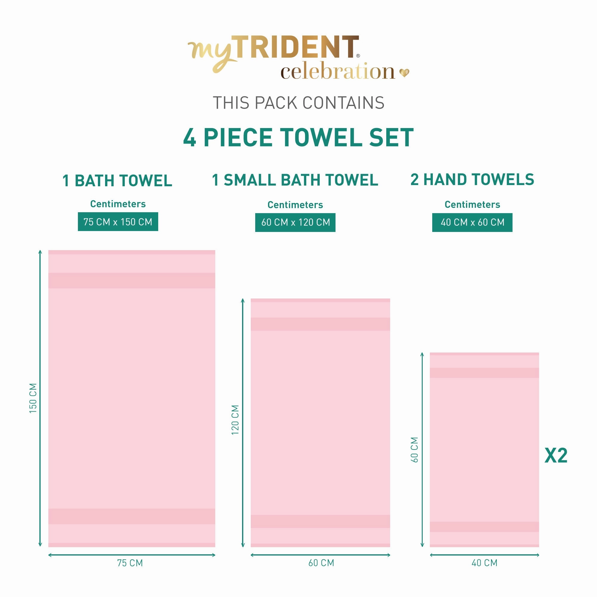 Celebration Powder Pink 4Pc Set Towel Gift Set, 450 Gsm, 100% Cotton, Solid