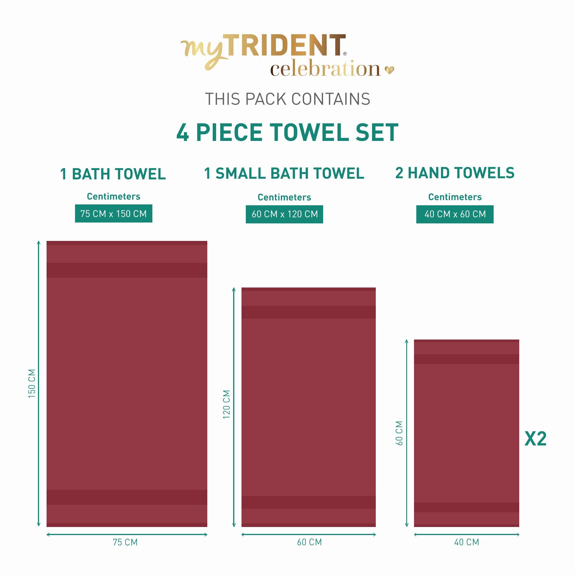 Celebration Red Wine 4Pc Set Towel Gift Set, 450 Gsm, 100% Cotton, Solid