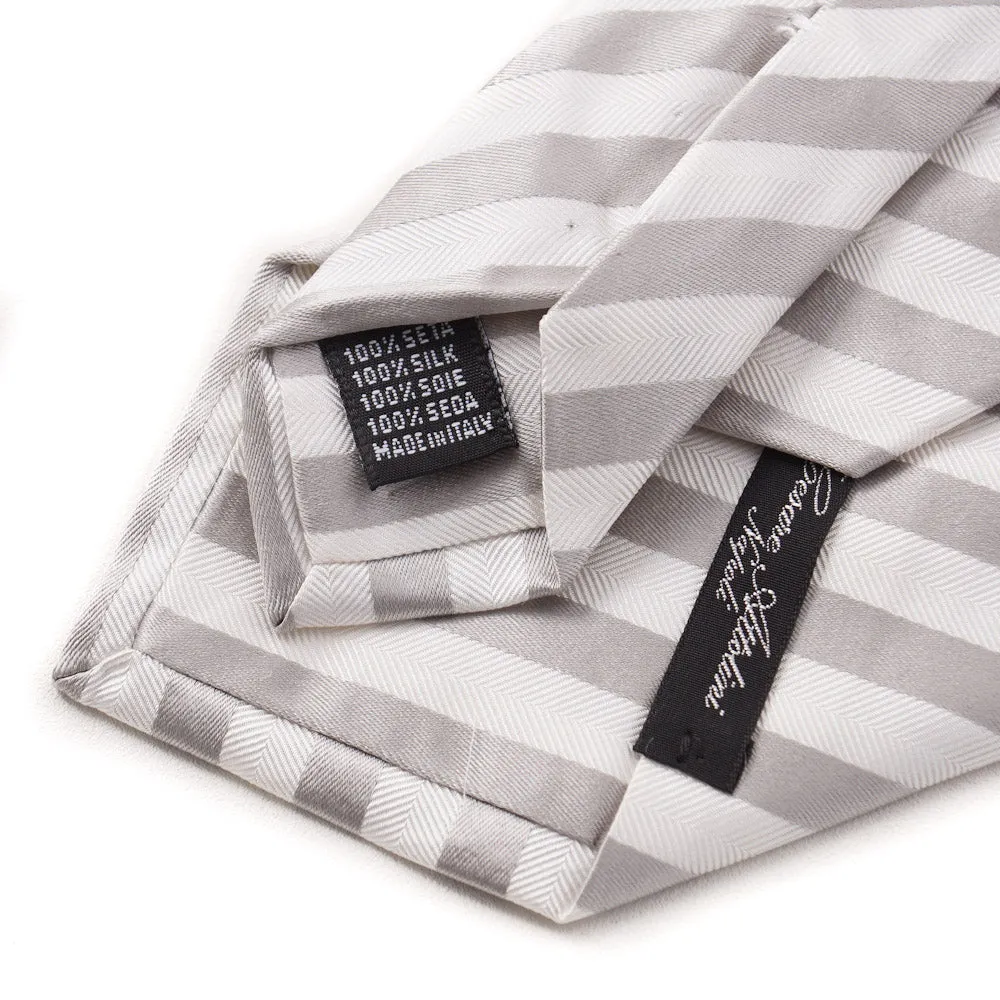 Cesare Attolini Silver and White Striped Silk Tie Clothing_Cesare-Attolini