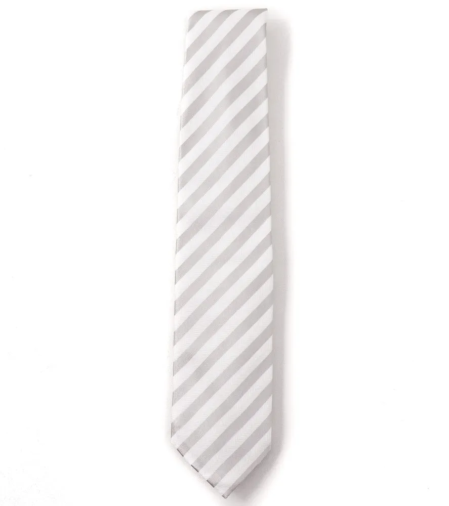 Cesare Attolini Silver and White Striped Silk Tie Clothing_Cesare-Attolini