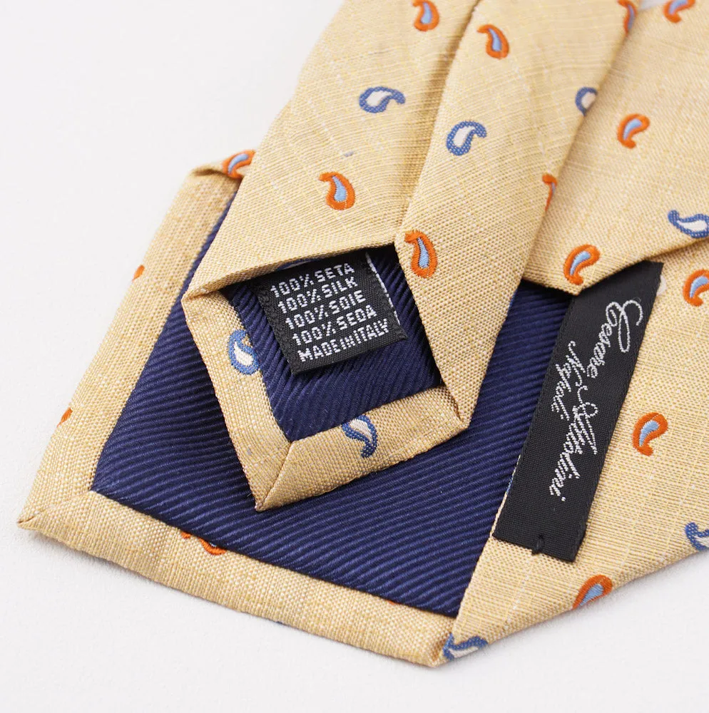 Cesare Attolini Yellow Mini Paisley Silk Tie Clothing_Cesare-Attolini