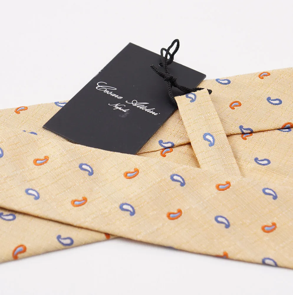 Cesare Attolini Yellow Mini Paisley Silk Tie Clothing_Cesare-Attolini