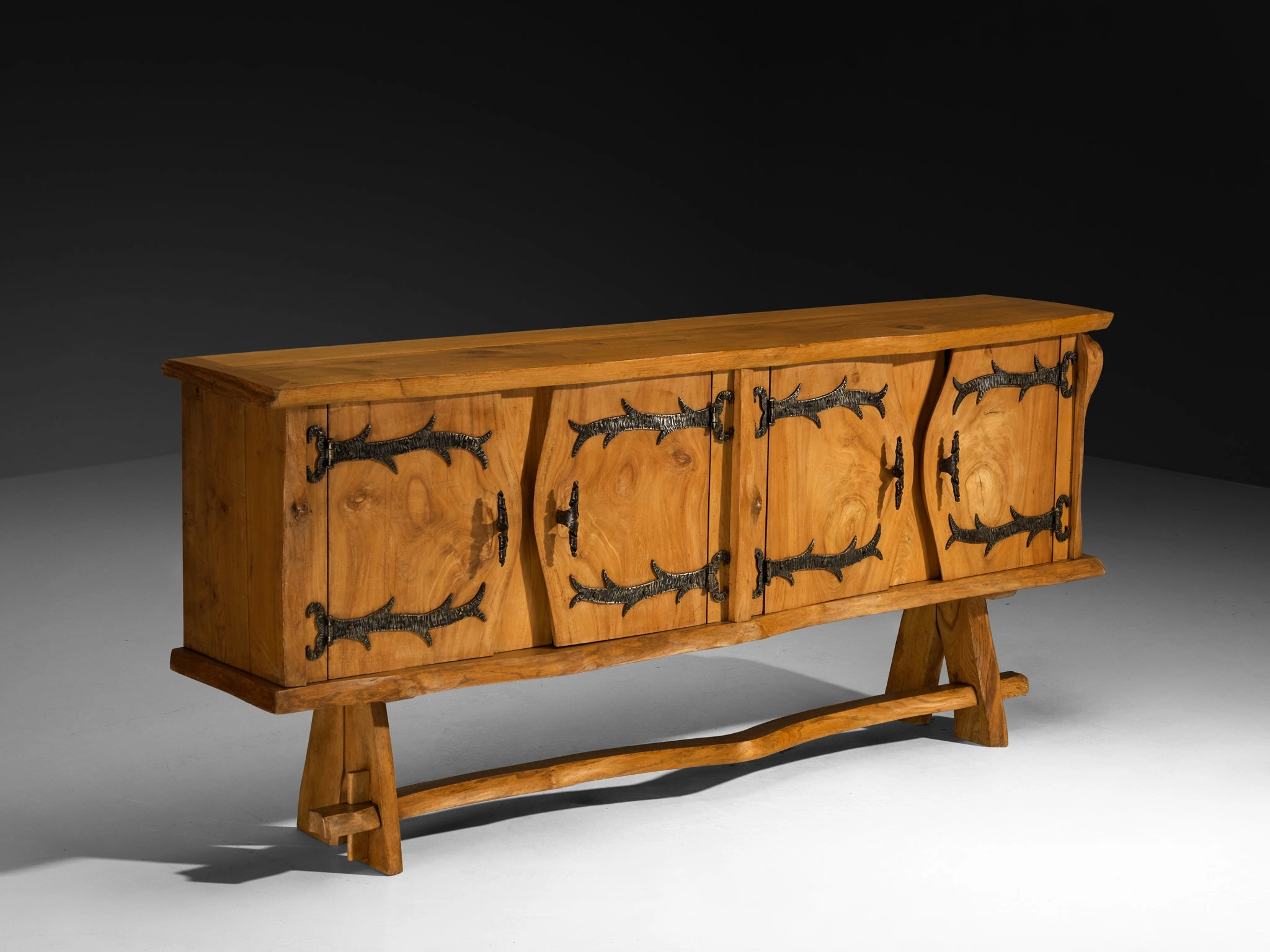 Charles Flandres Sideboard in Solid Elm and Wrought Iron storage cabinet,organizer,furniture storage