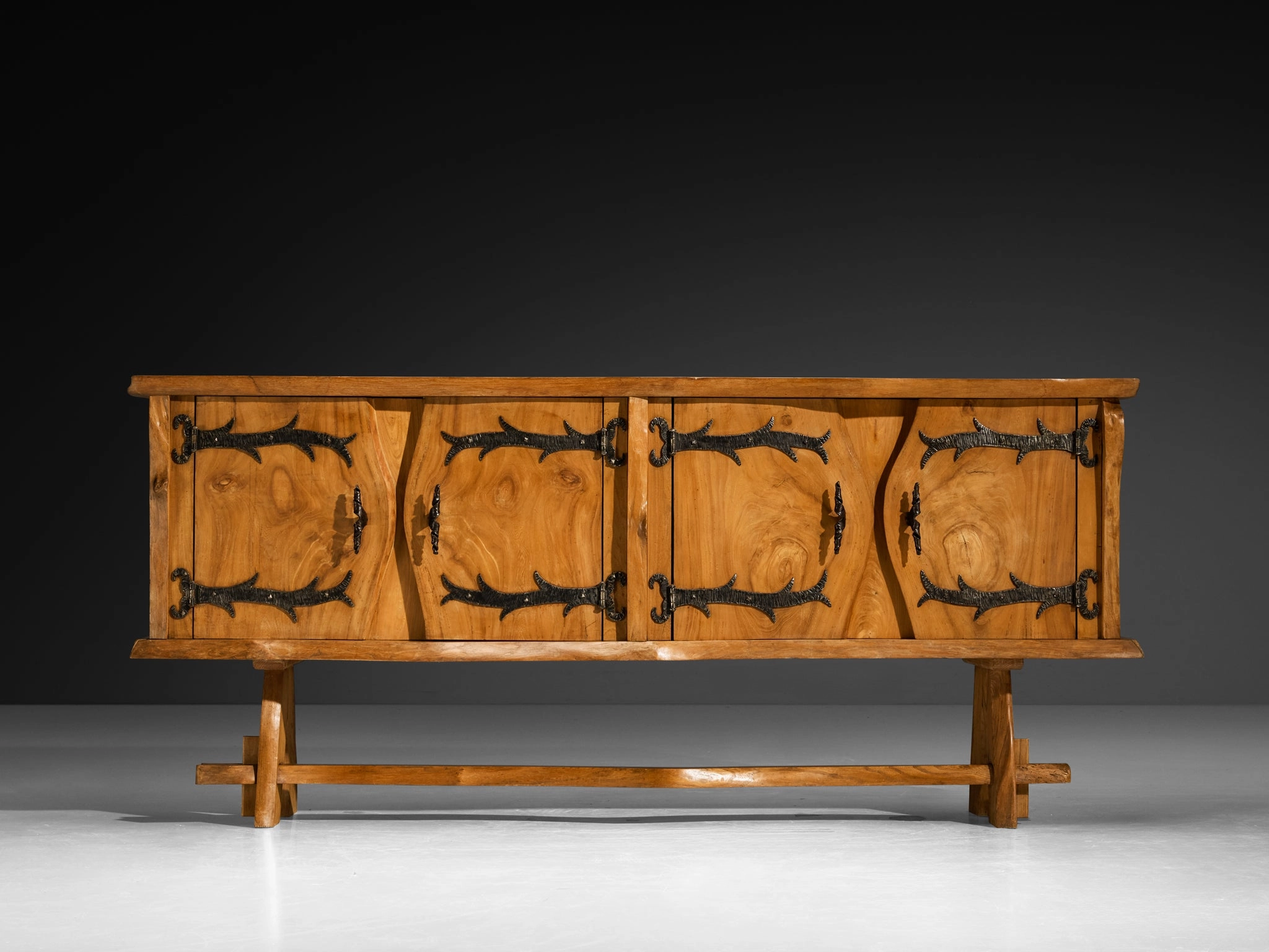 Charles Flandres Sideboard in Solid Elm and Wrought Iron