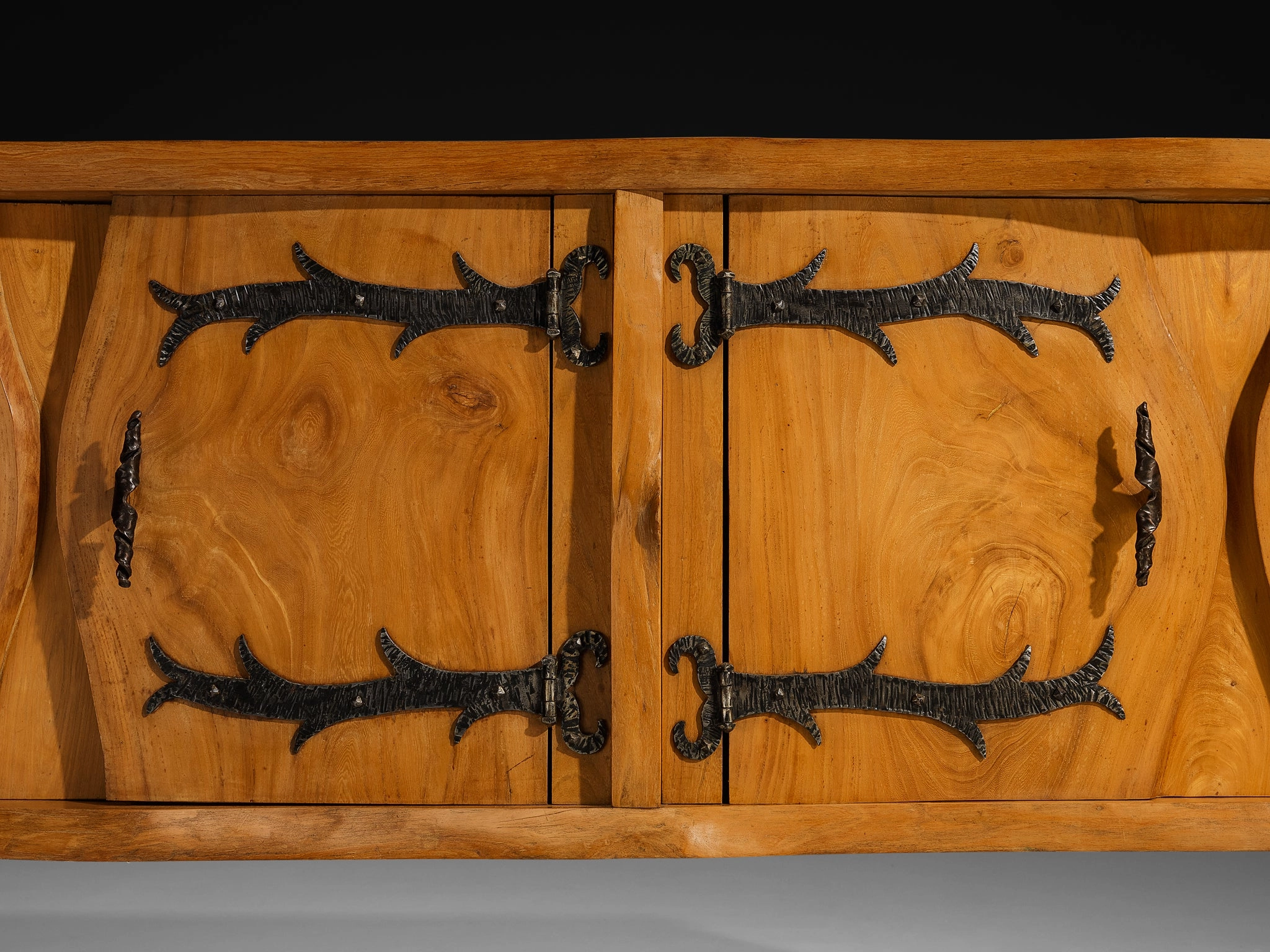 Charles Flandres Sideboard in Solid Elm and Wrought Iron