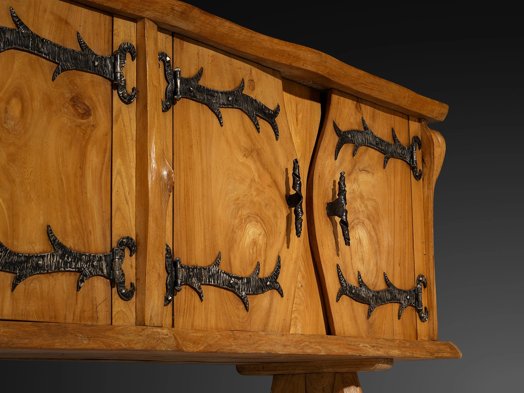Charles Flandres Sideboard in Solid Elm and Wrought Iron
