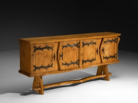 Charles Flandres Sideboard in Solid Elm and Wrought Iron storage cabinet,organizer,furniture storage