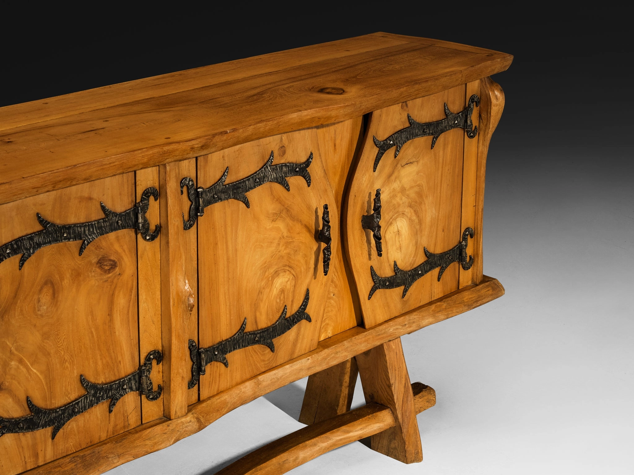 Charles Flandres Sideboard in Solid Elm and Wrought Iron